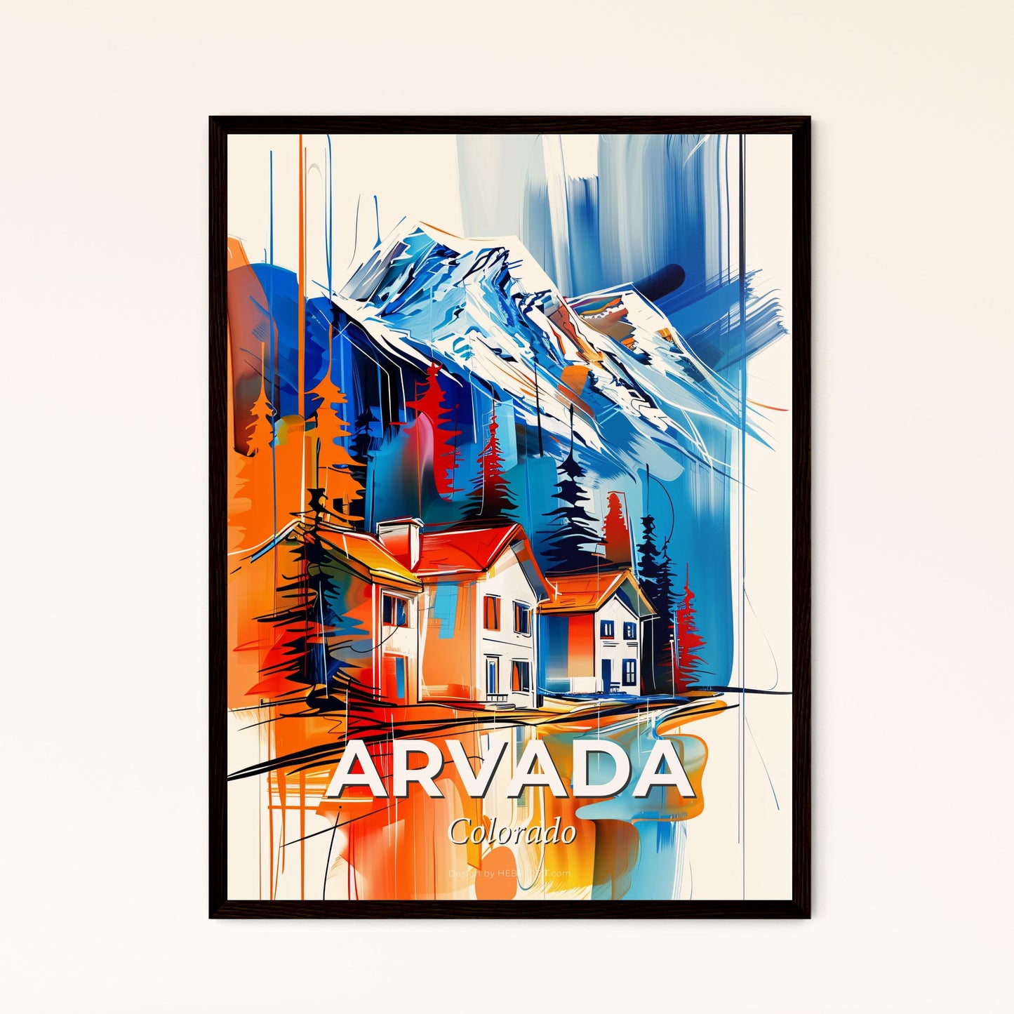 Vibrant Arvada, Colorado - A Painting Of Houses And Mountains