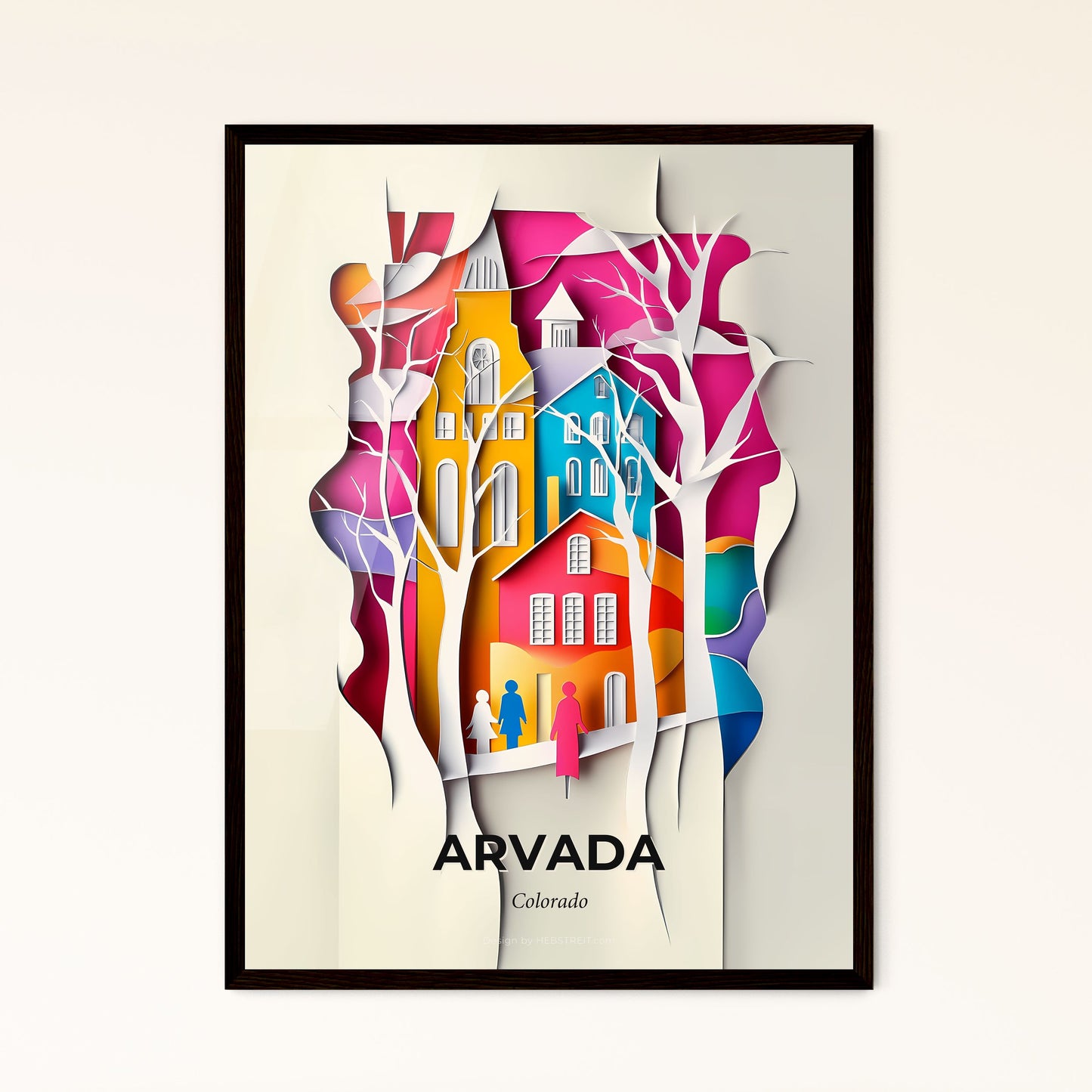 Vivid Arvada, Colorado - a paper cut of a city with a church and trees