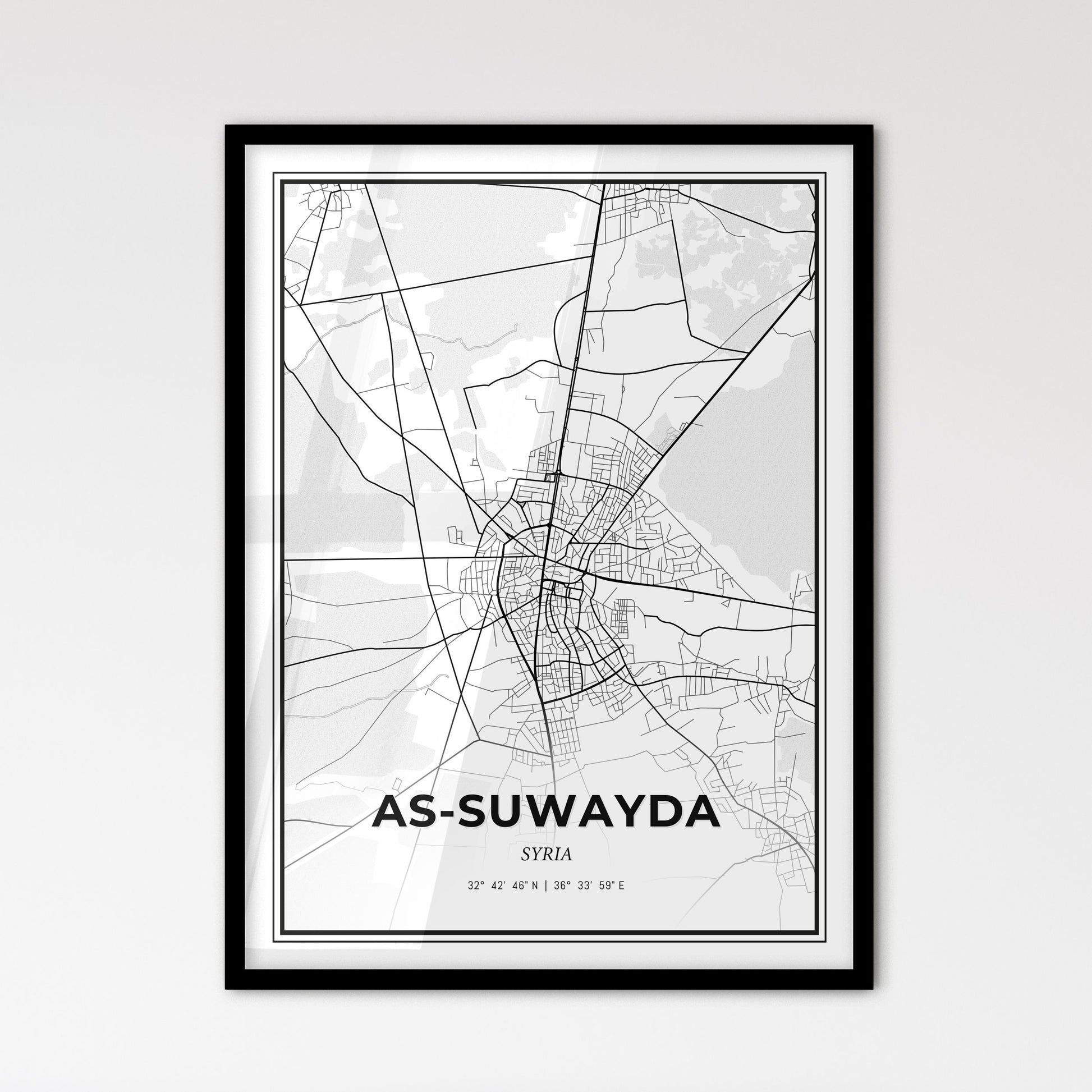 As-Suwayda Syria - Scandinavian Style City Map for Modern Home Decor