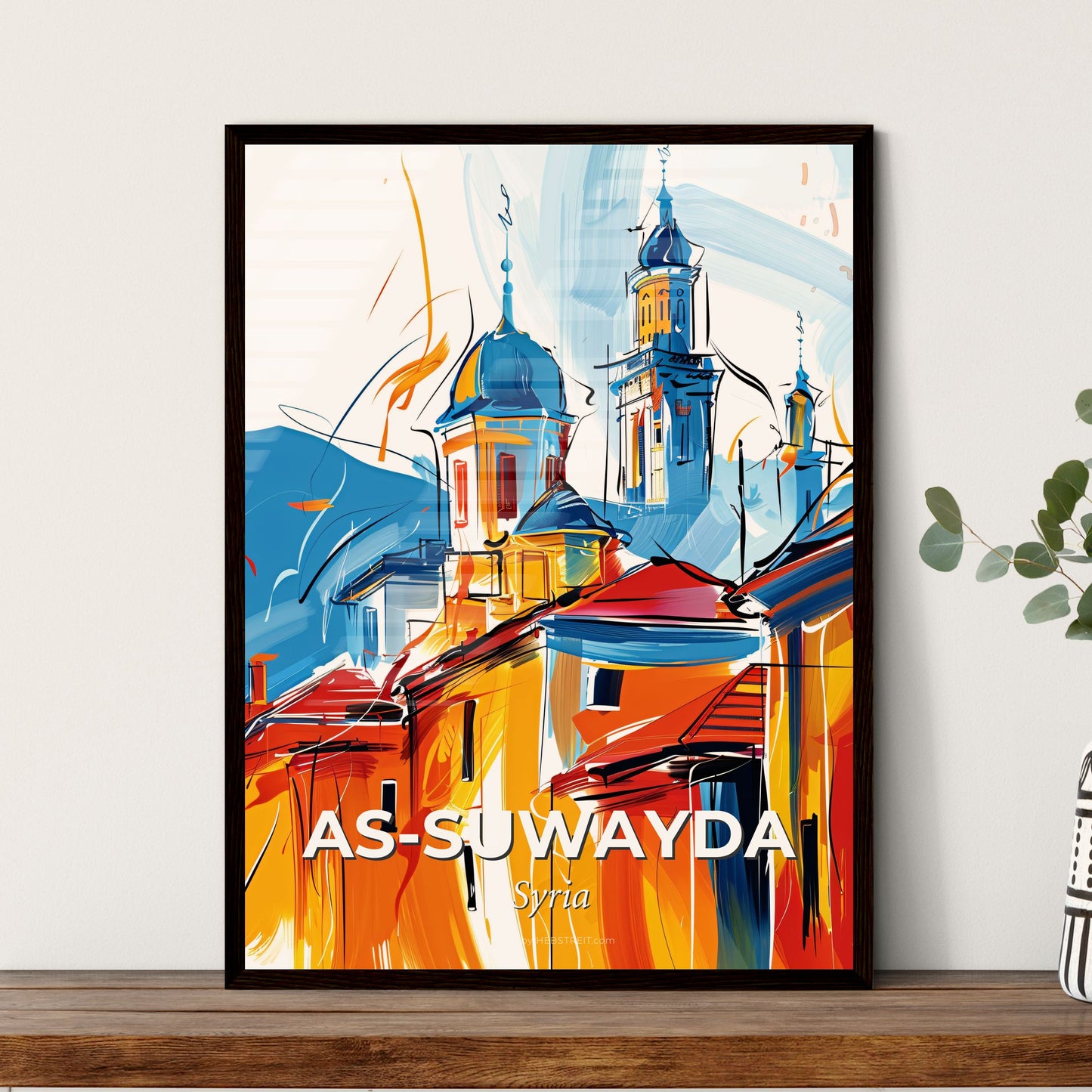 Vibrant As-Suwayda, Syria - A Painting Of Buildings With Towers