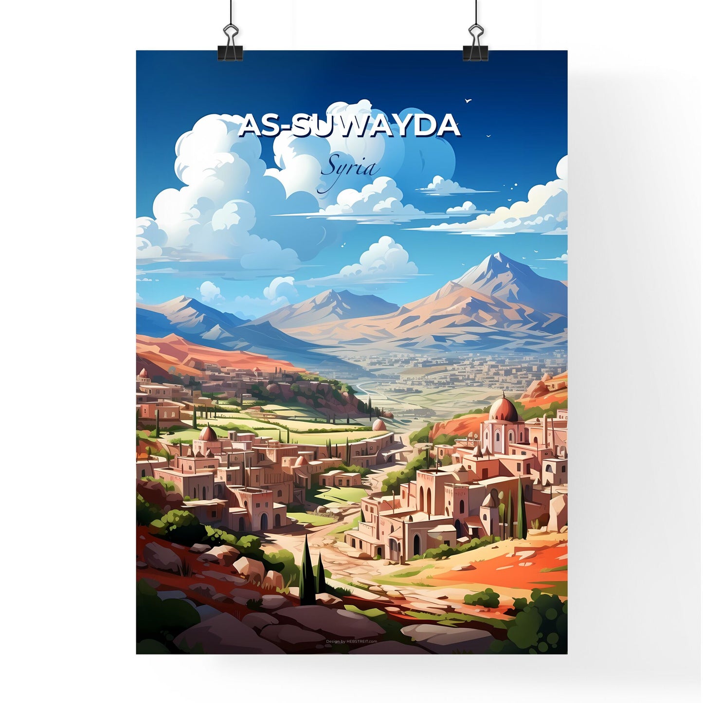 Vibrant City Skyline Painting: As-Suwayda Syria Urban Landscape Art Default Title