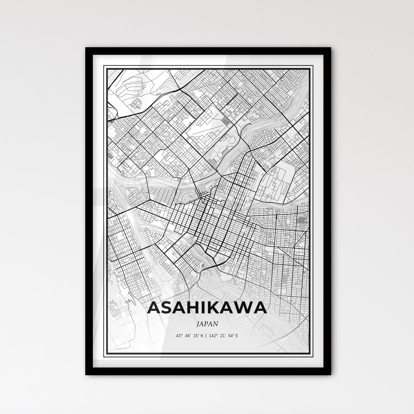 Asahikawa Japan - Scandinavian Style City Map for Modern Home Decor