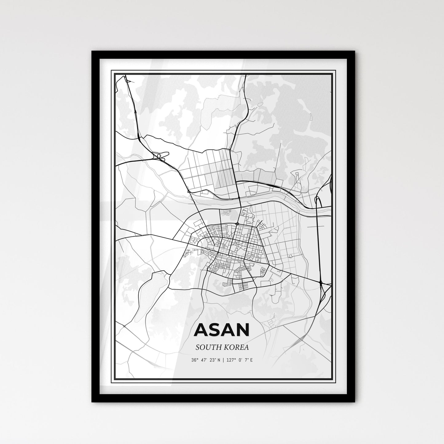 Asan South Korea - Scandinavian Style City Map for Modern Home Decor