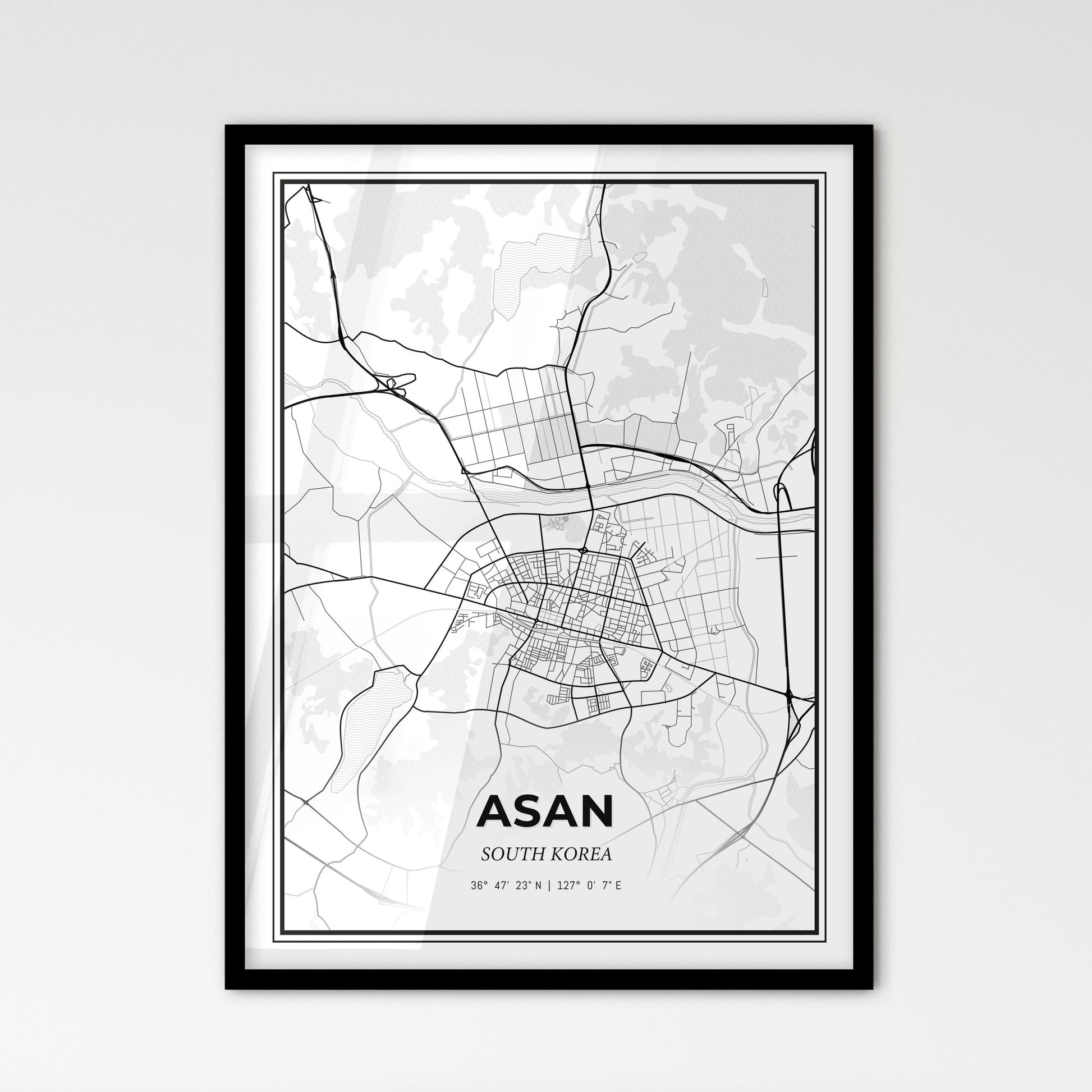 Asan South Korea - Scandinavian Style City Map for Modern Home Decor