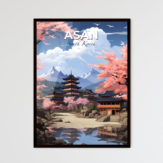 Vibrant Japanese Village Landscape Painting with Lake and Mountains - Asan South Korea Skyline Default Title