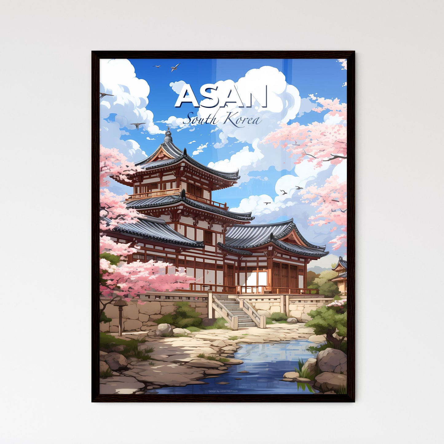 Abstract Painting of Asan Skyline, South Korea Featuring Building, Pond, and Trees Default Title