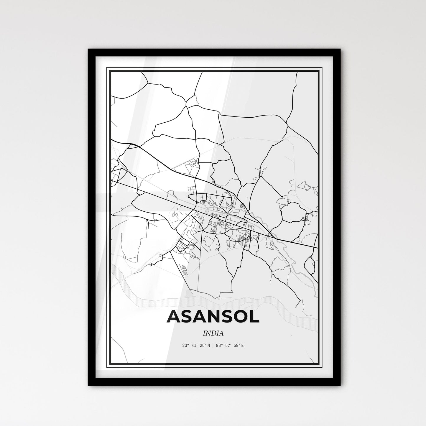 Asansol India - Scandinavian Style City Map for Modern Home Decor