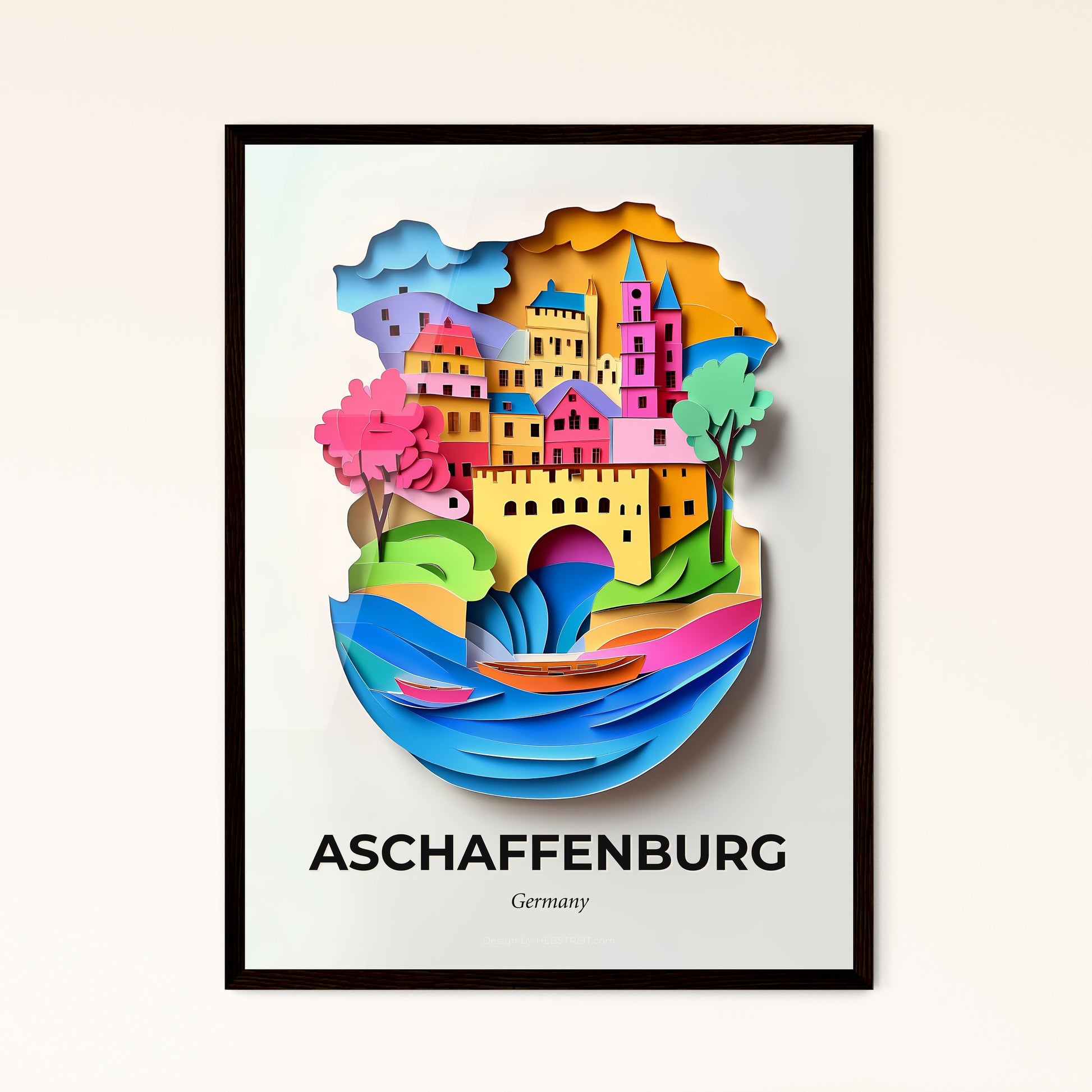 Vivid Aschaffenburg, Germany - a paper cut of a city with a river