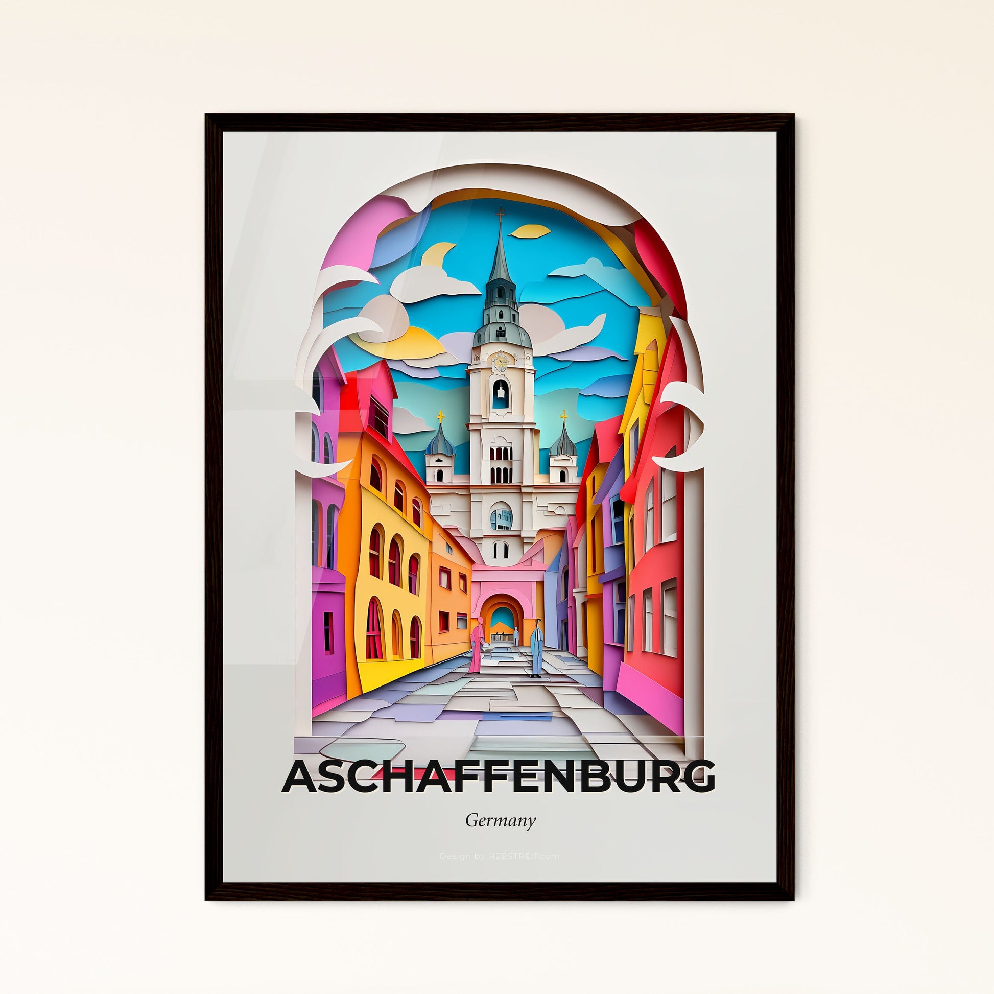 Vivid Aschaffenburg, Germany - a paper cut of a church tower in a city