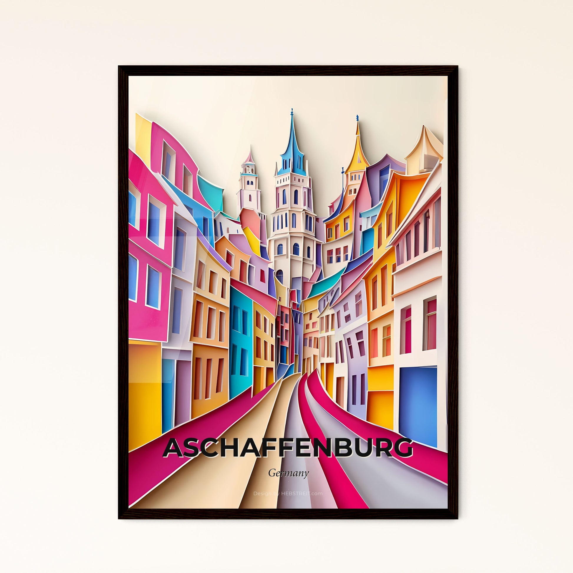 Vivid Aschaffenburg, Germany - a colorful city with a train going down the street