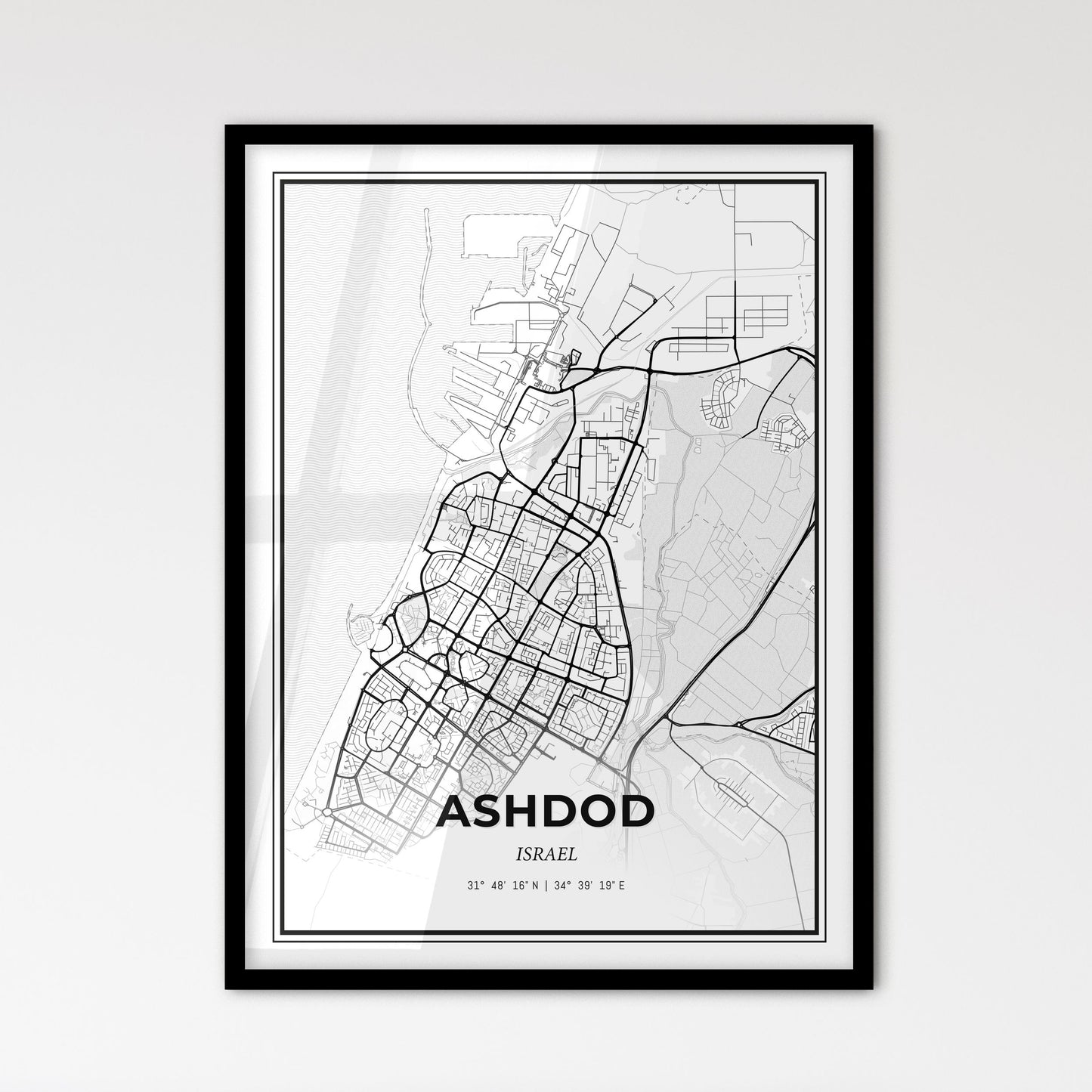 Ashdod Israel - Scandinavian Style City Map for Modern Home Decor