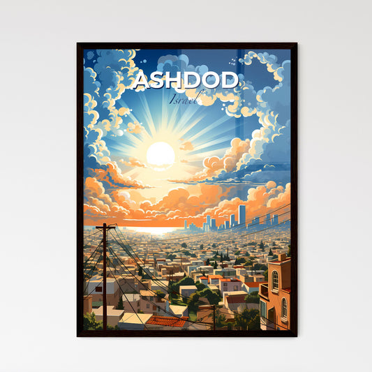 Vibrant Ashdod Israel City Skyline Painting with Clouds and Sun Art Default Title