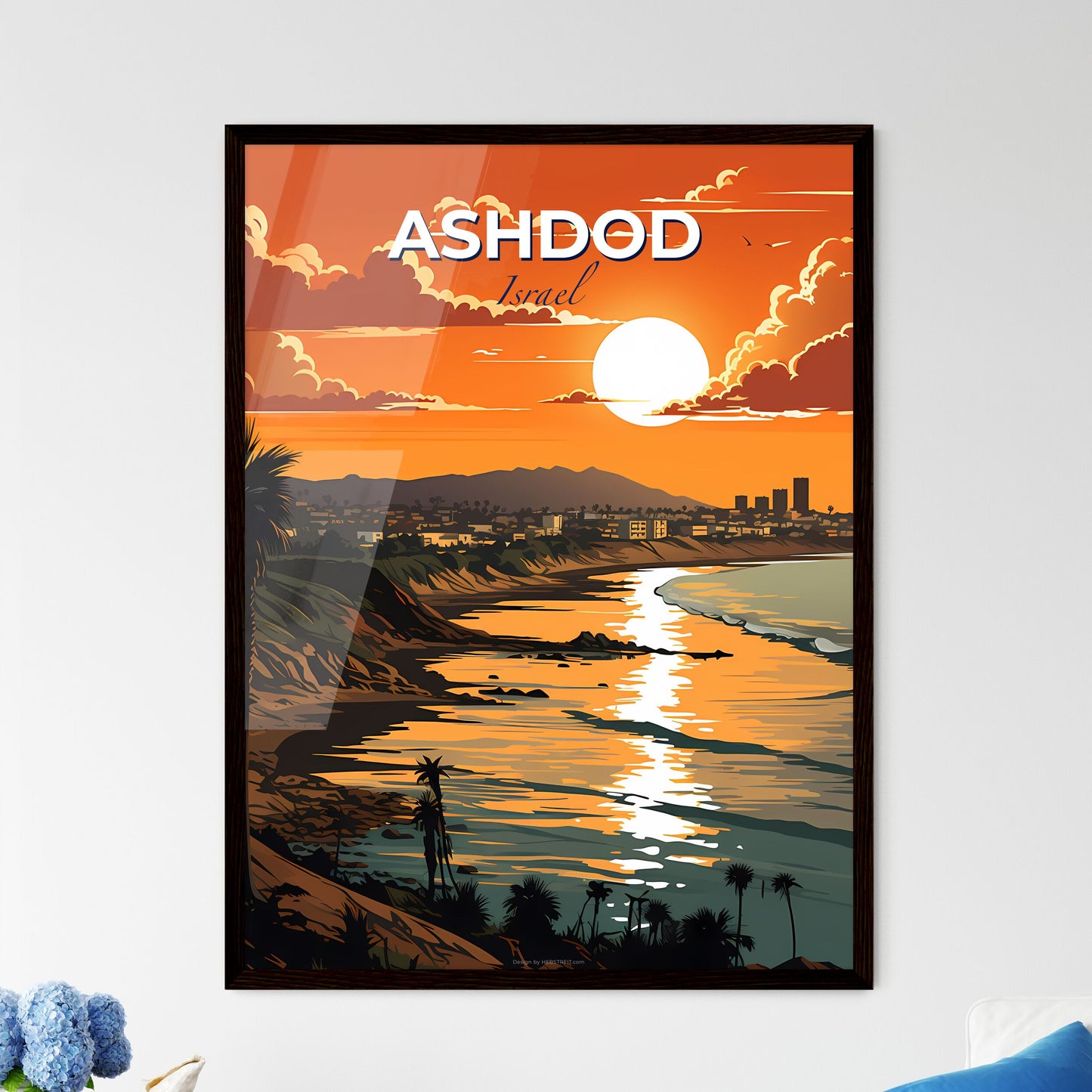 Ashdod Israel Skyline Beach Sunset Vibrant Painting Contemporary Art Cityscape Landscape Default Title