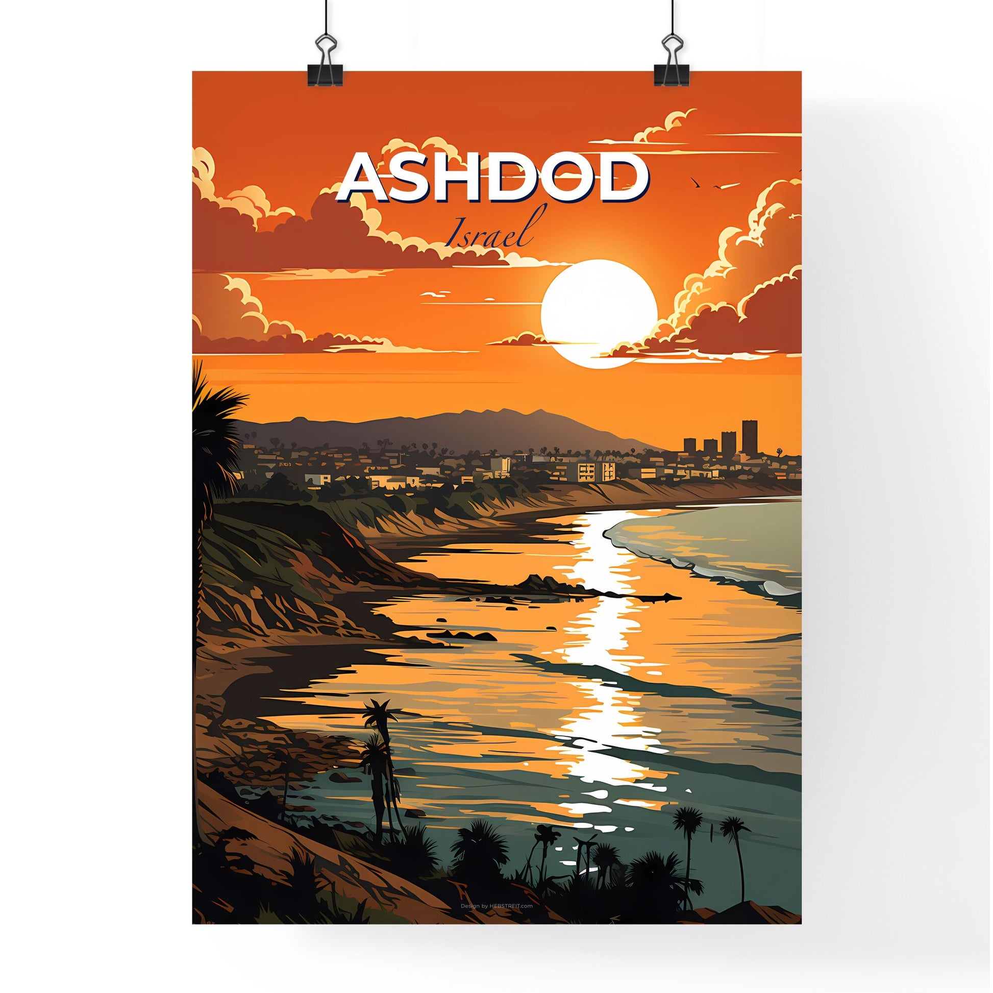 Ashdod Israel Skyline Beach Sunset Vibrant Painting Contemporary Art Cityscape Landscape Default Title