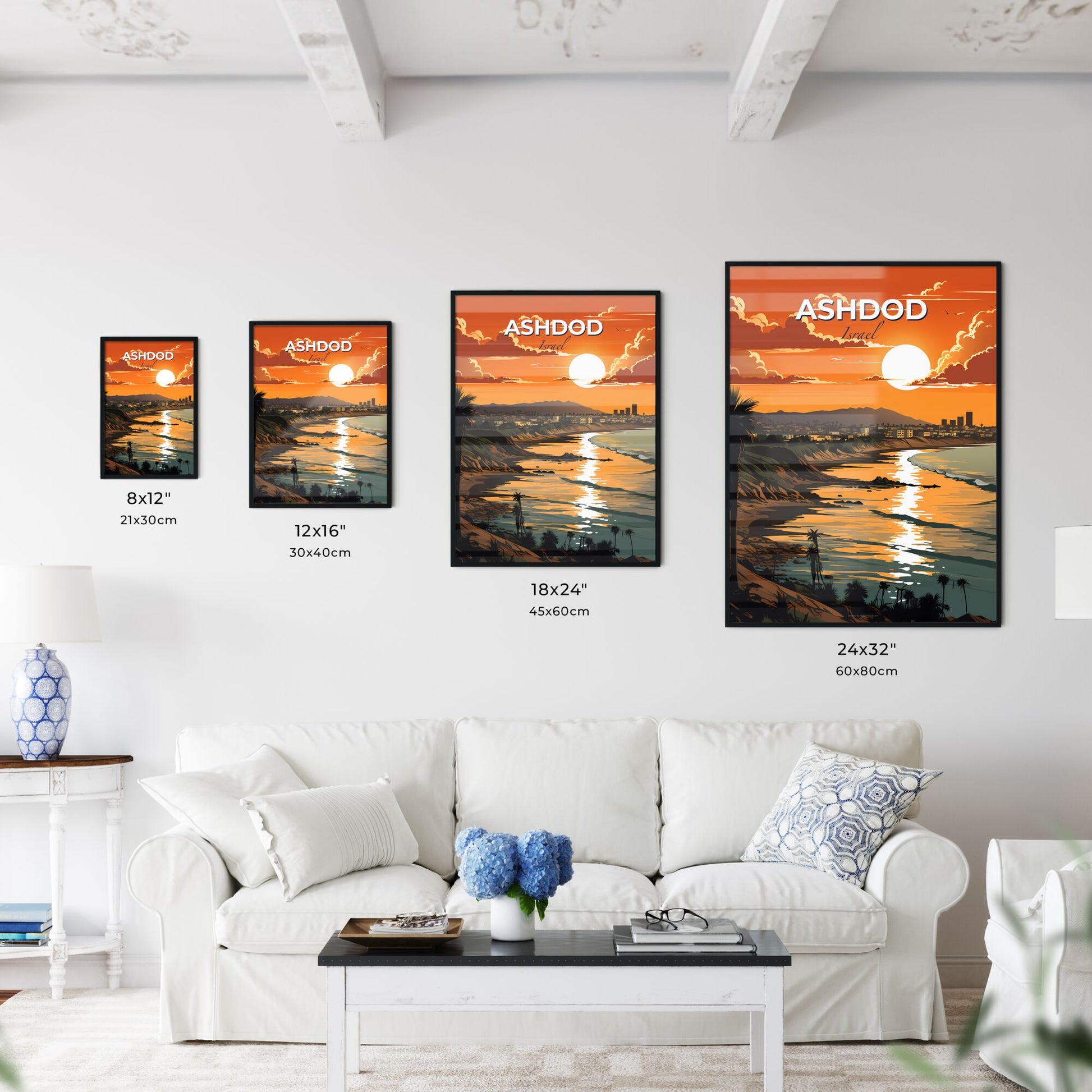 Ashdod Israel Skyline Beach Sunset Vibrant Painting Contemporary Art Cityscape Landscape Default Title