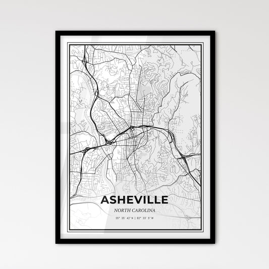 Asheville North Carolina - Scandinavian Style City Map for Modern Home Decor