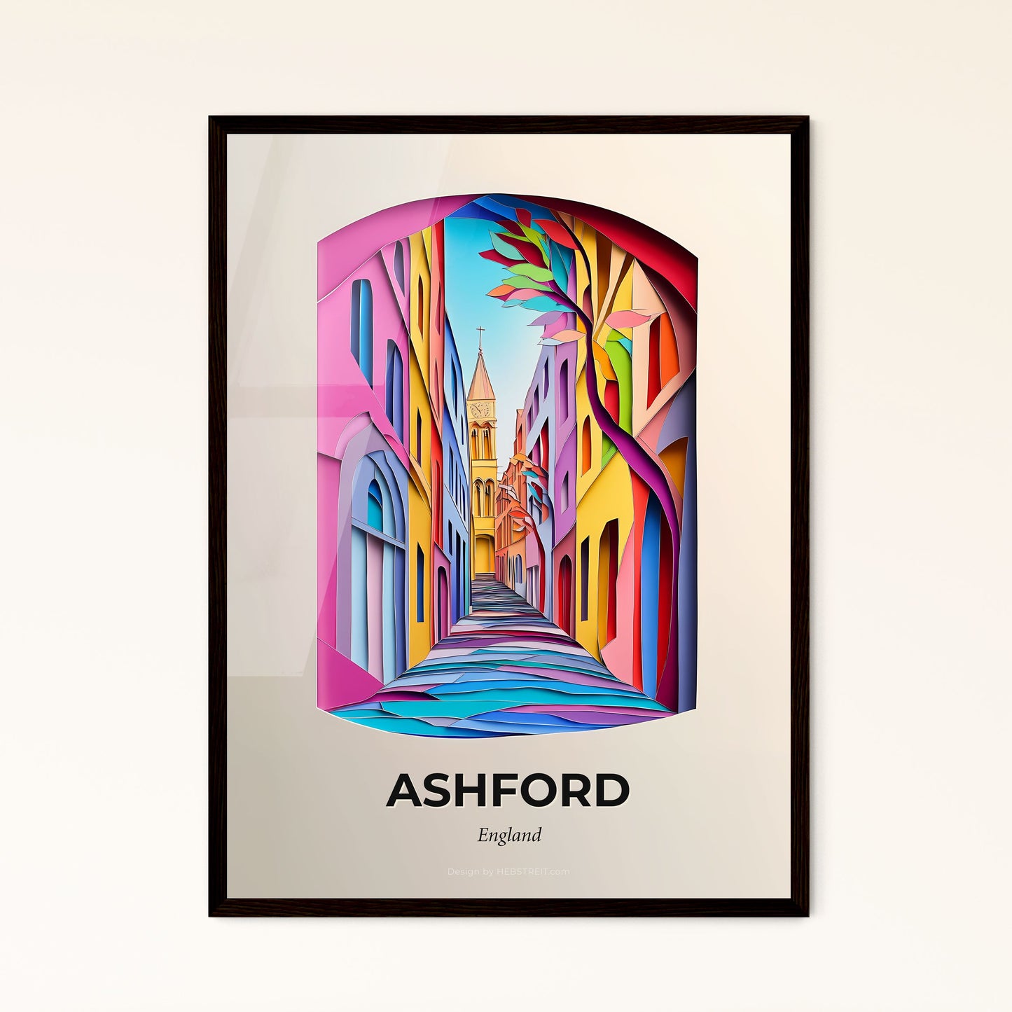 Vivid Ashford, England - a colorful street with a clock tower in the background