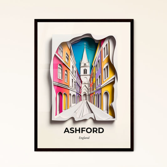 Vivid Ashford, England - a paper cut of a street with a clock tower