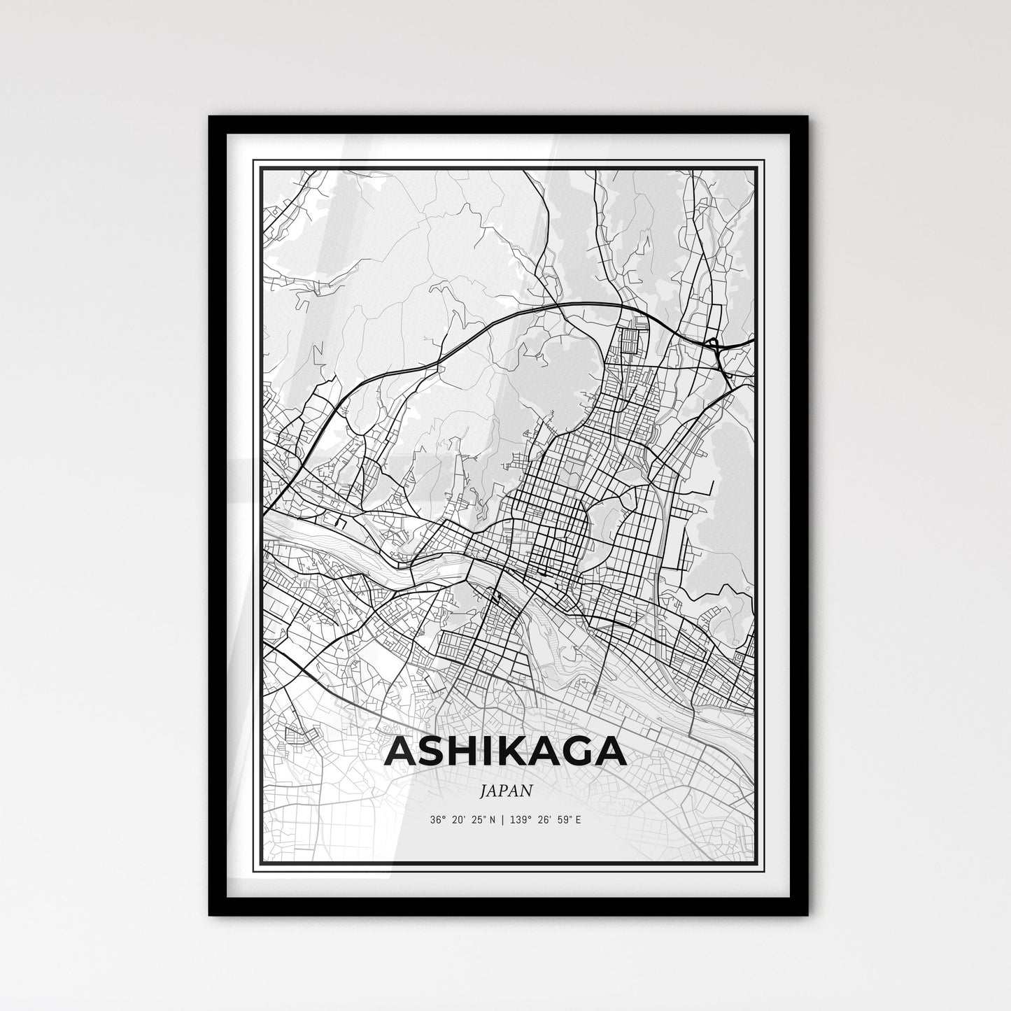 Ashikaga Japan - Scandinavian Style City Map for Modern Home Decor