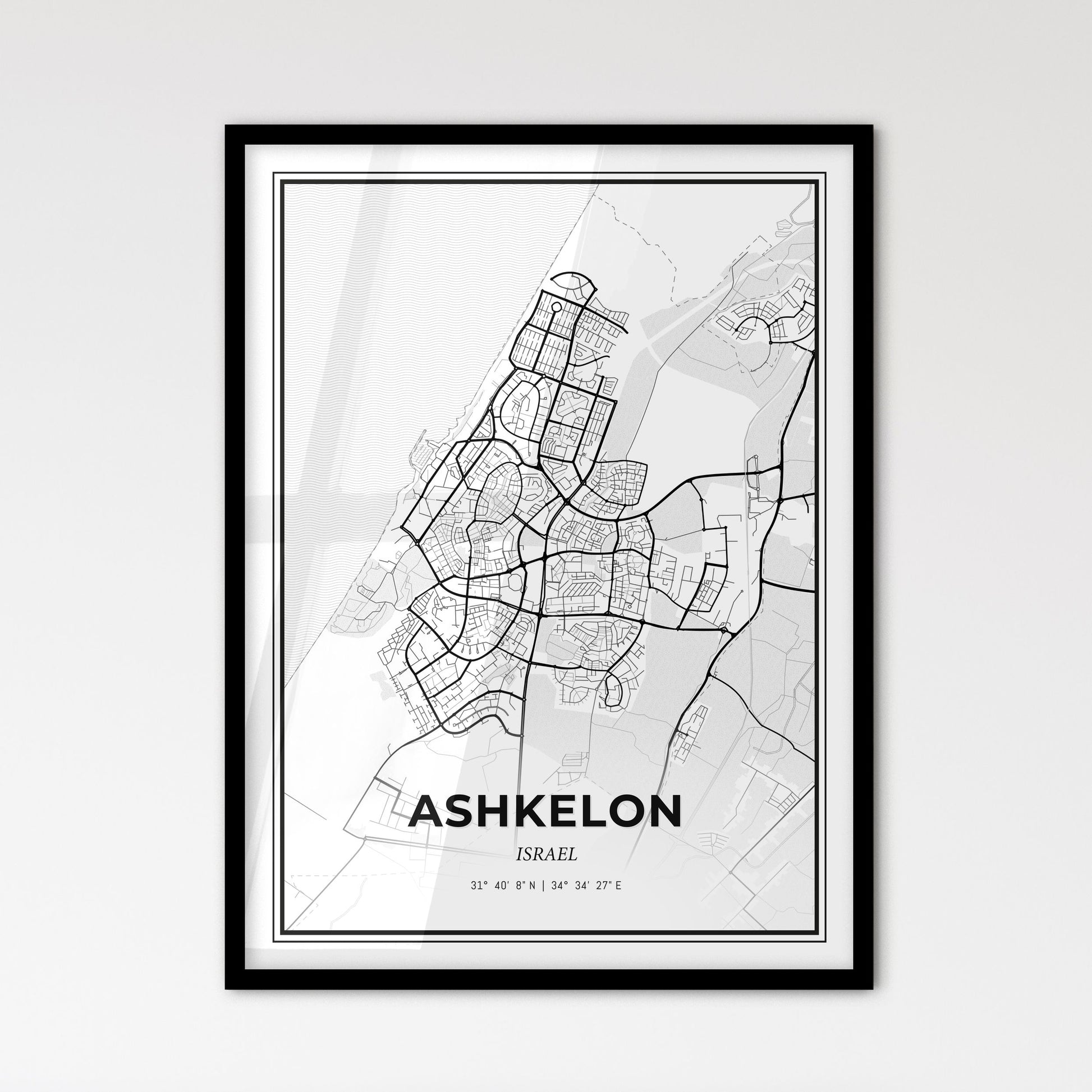 Ashkelon Israel - Scandinavian Style City Map for Modern Home Decor