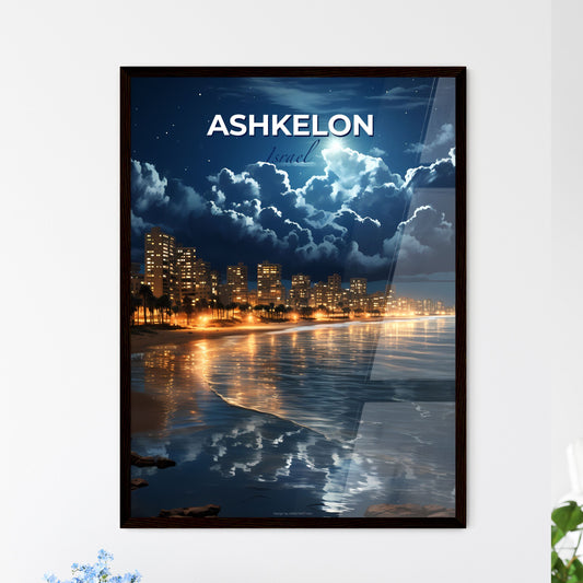 Ashkelon Israel Skyline, city at night, palm trees and beach - art painting Default Title