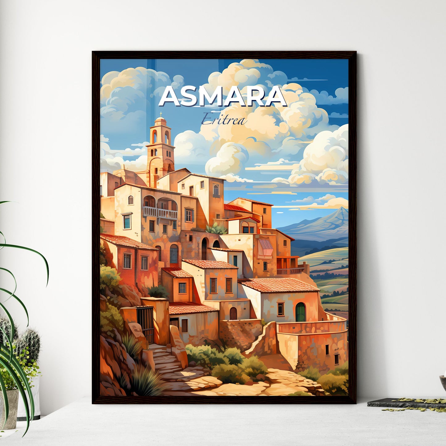 Asmara Eritrea Skyline Art Painting Village Hill Architecture Colorful Vibrant Default Title