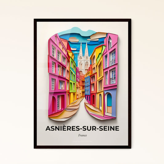 Vivid Asnières-sur-Seine, France - a colorful city street with a church steeple in the background