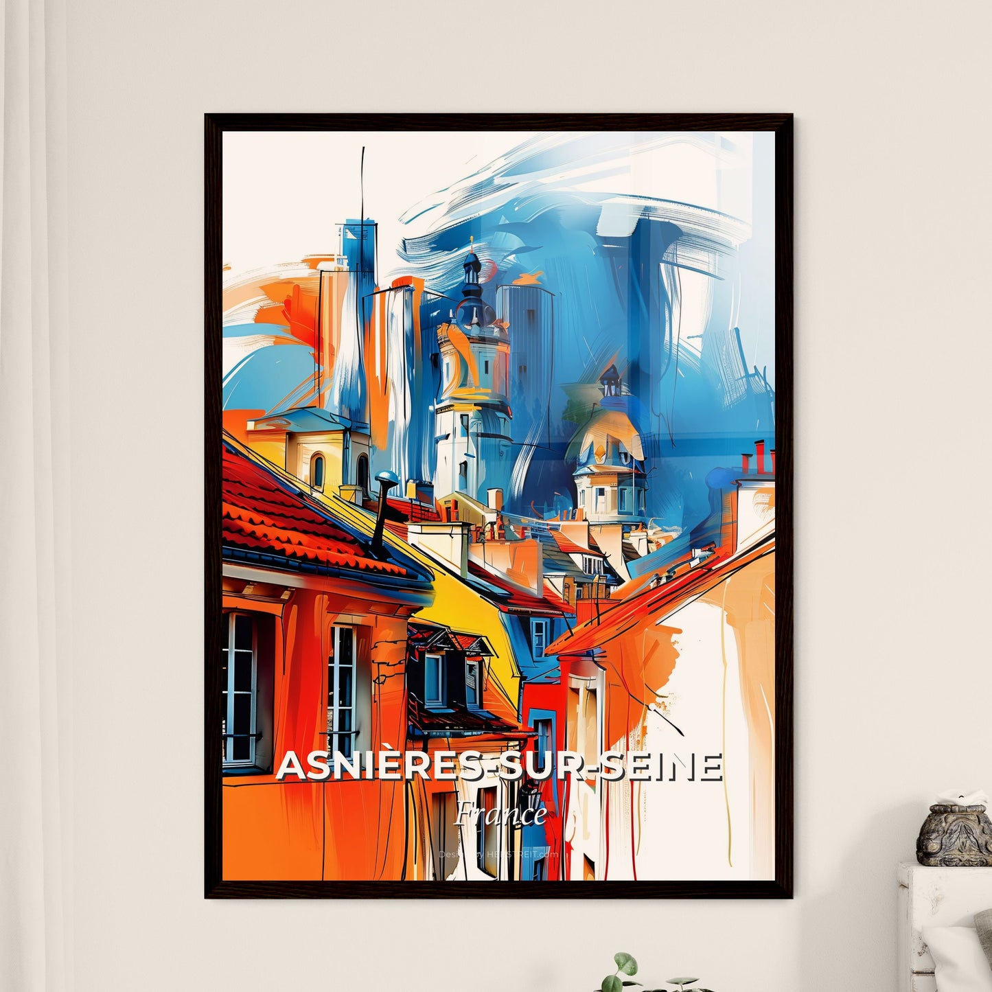 Vibrant Asnières-Sur-Seine, France - A Colorful Cityscape With Buildings And A Tower