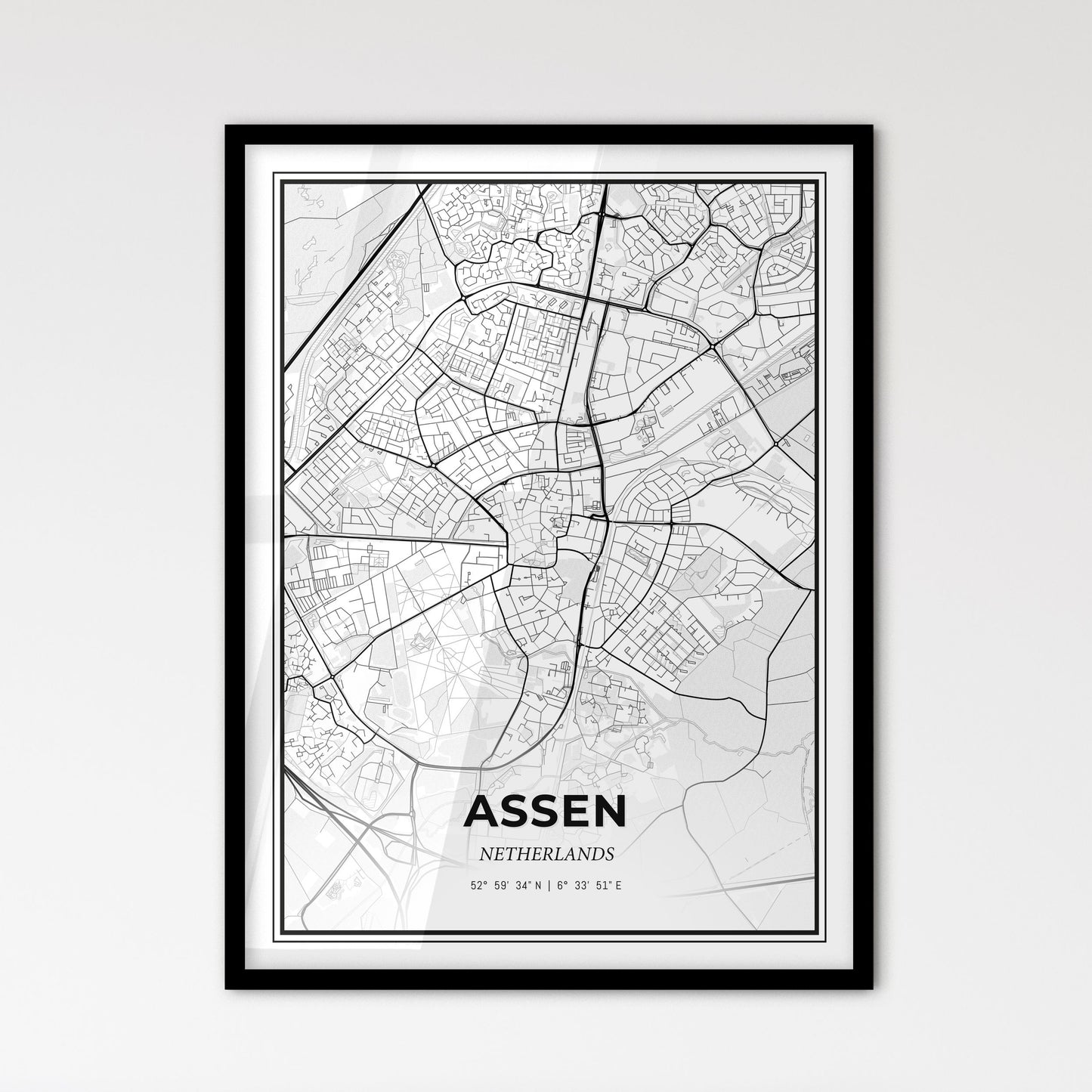  Assen Netherlands - Scandinavian Style City Map for Modern Home Decor