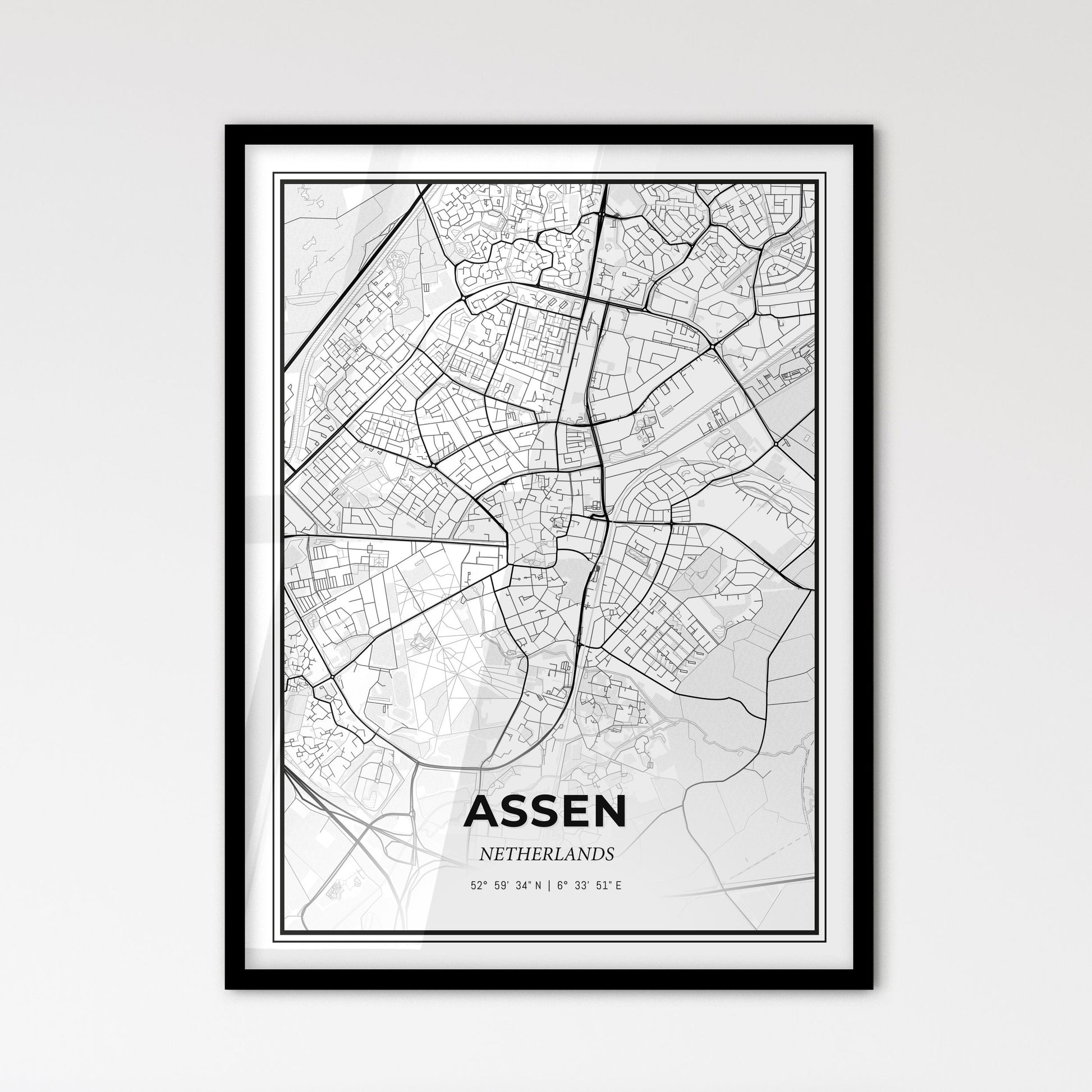  Assen Netherlands - Scandinavian Style City Map for Modern Home Decor