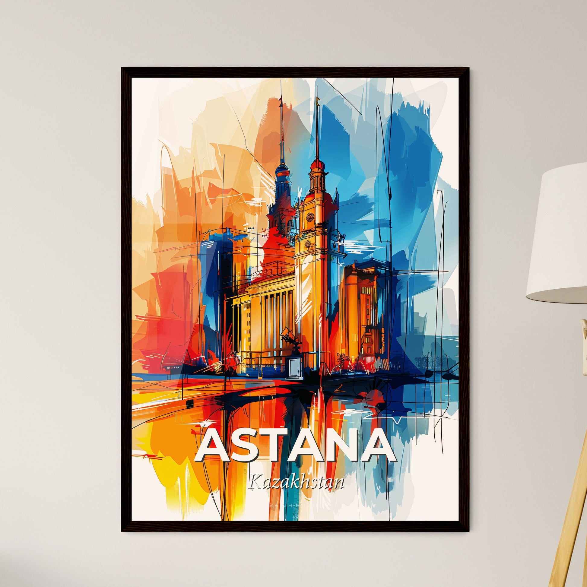 Vibrant Astana, Kazakhstan - A Colorful Painting Of A Building