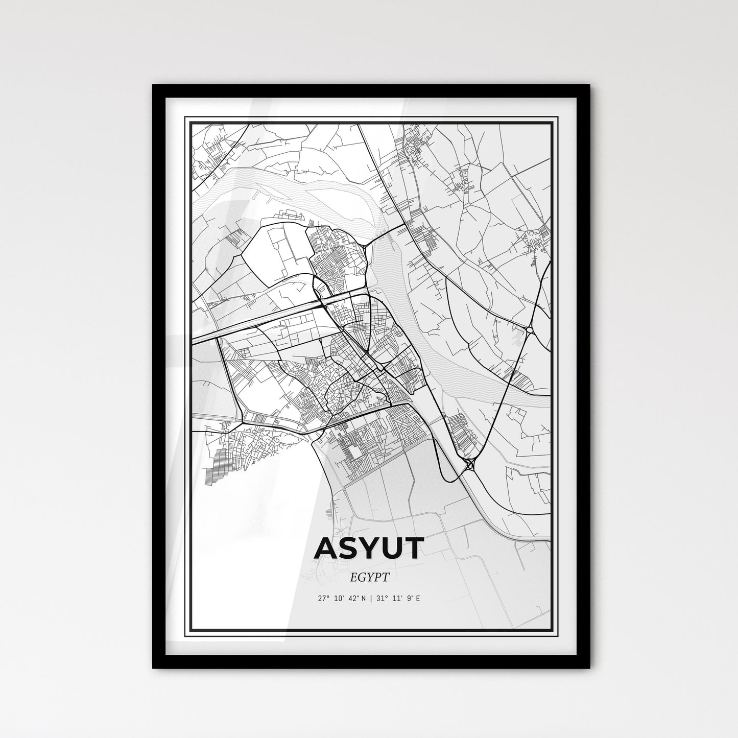 Asyut Egypt - Scandinavian Style City Map for Modern Home Decor