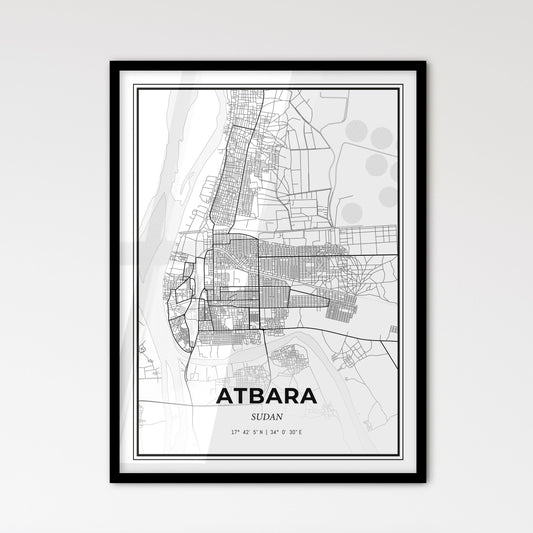 Atbara Sudan - Scandinavian Style City Map for Modern Home Decor