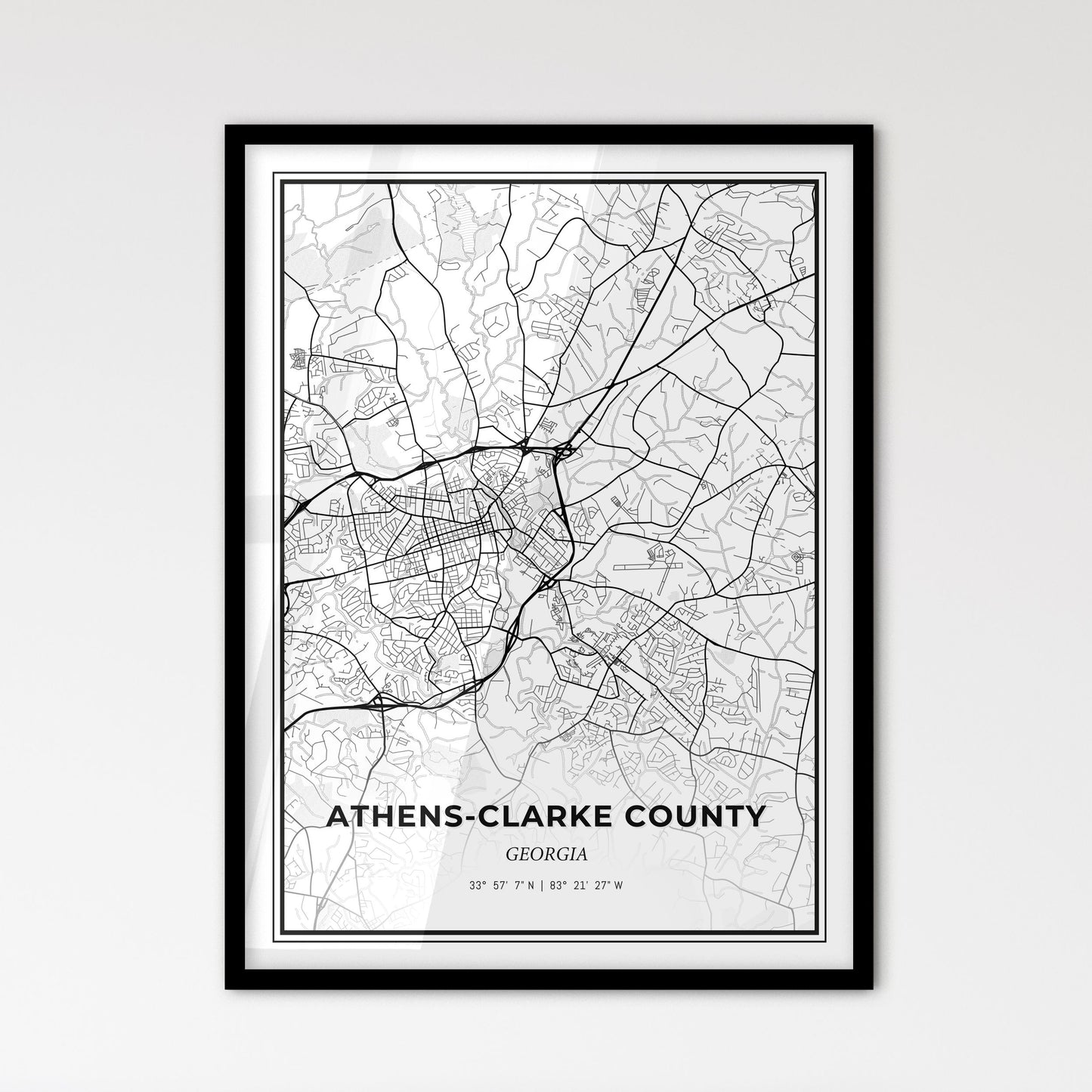 Athens-Clarke County Georgia - Scandinavian Style City Map for Modern Home Decor