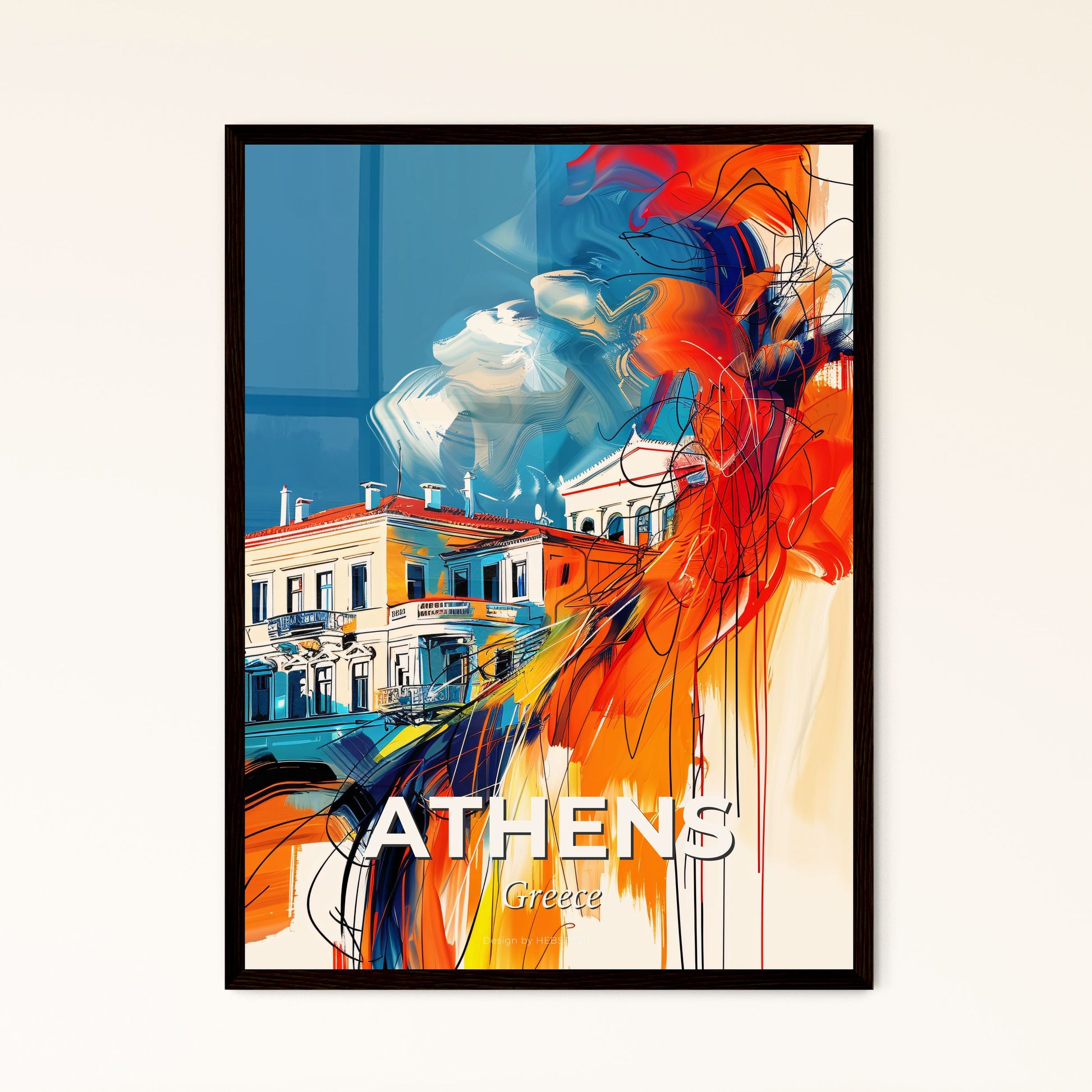 Vibrant Athens, Greece - A Painting Of A Building