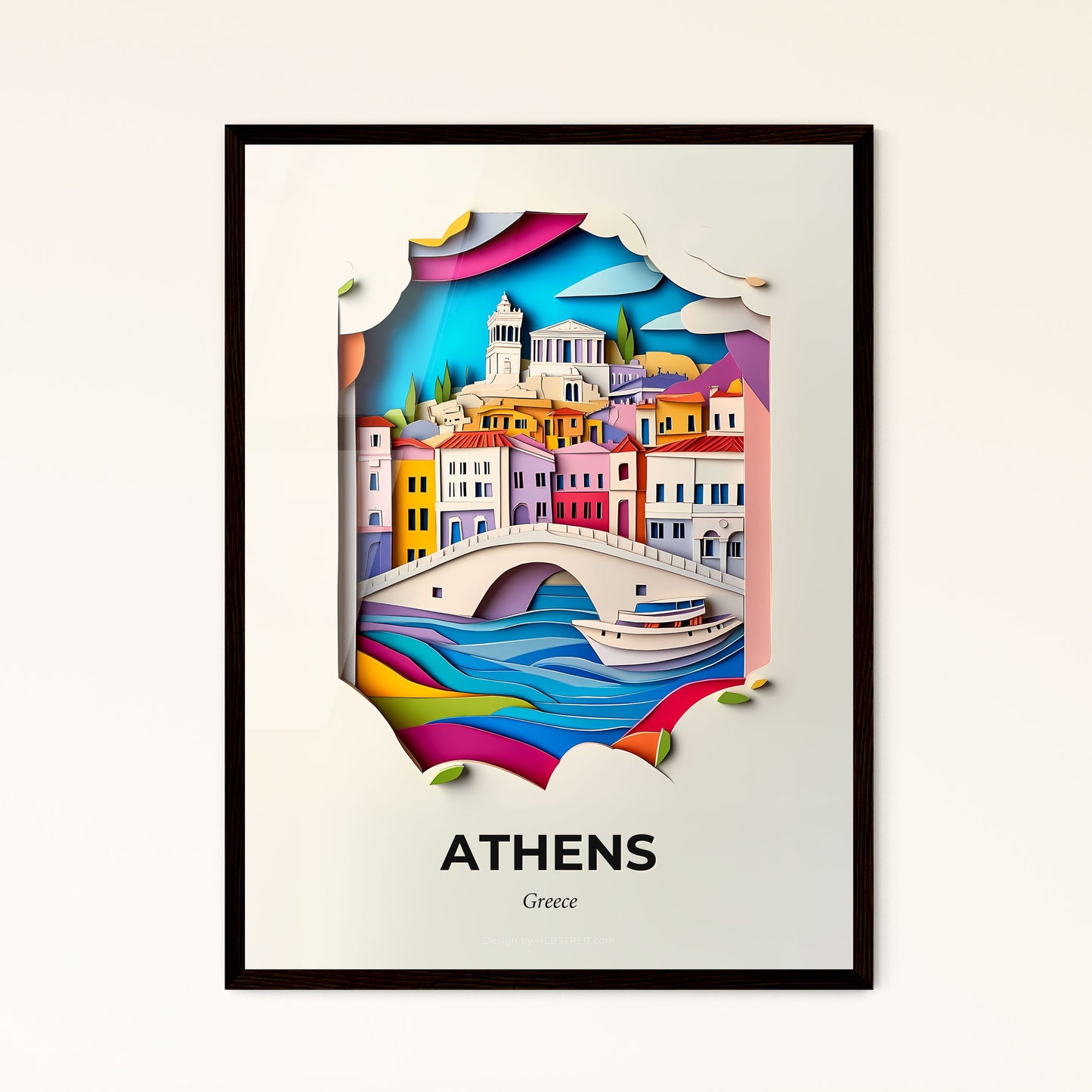 Vivid Athens, Greece - a paper cut of a city with a bridge