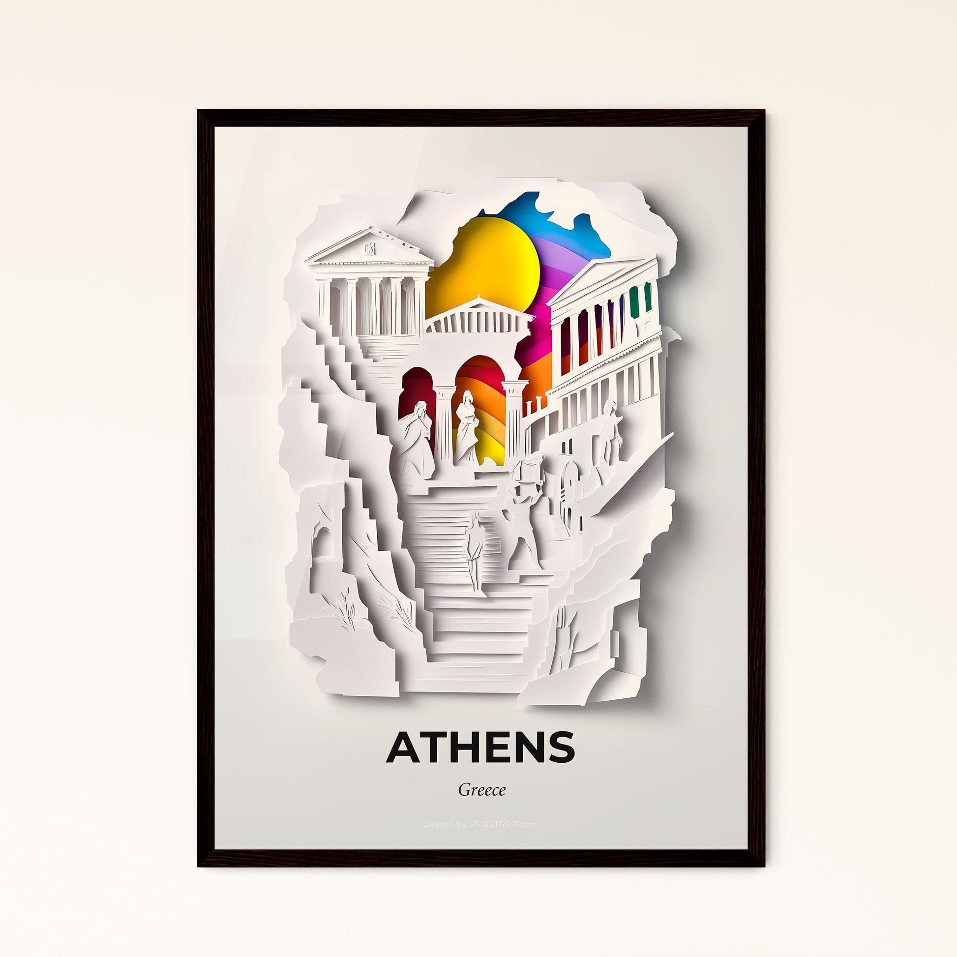 Vivid Athens, Greece - a paper cut of a building with a rainbow ball