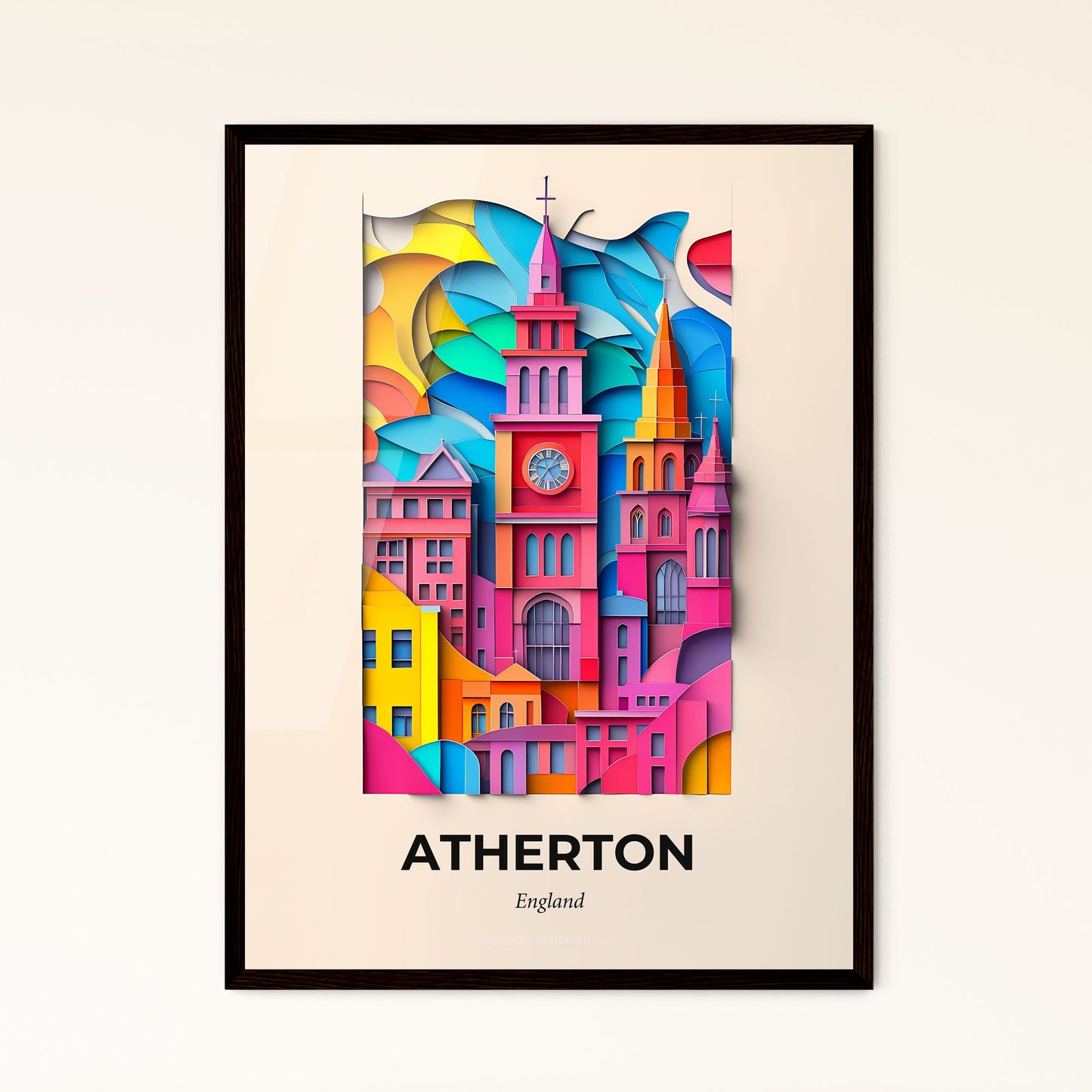 Vivid Atherton, England - a colorful city with a clock tower in the middle