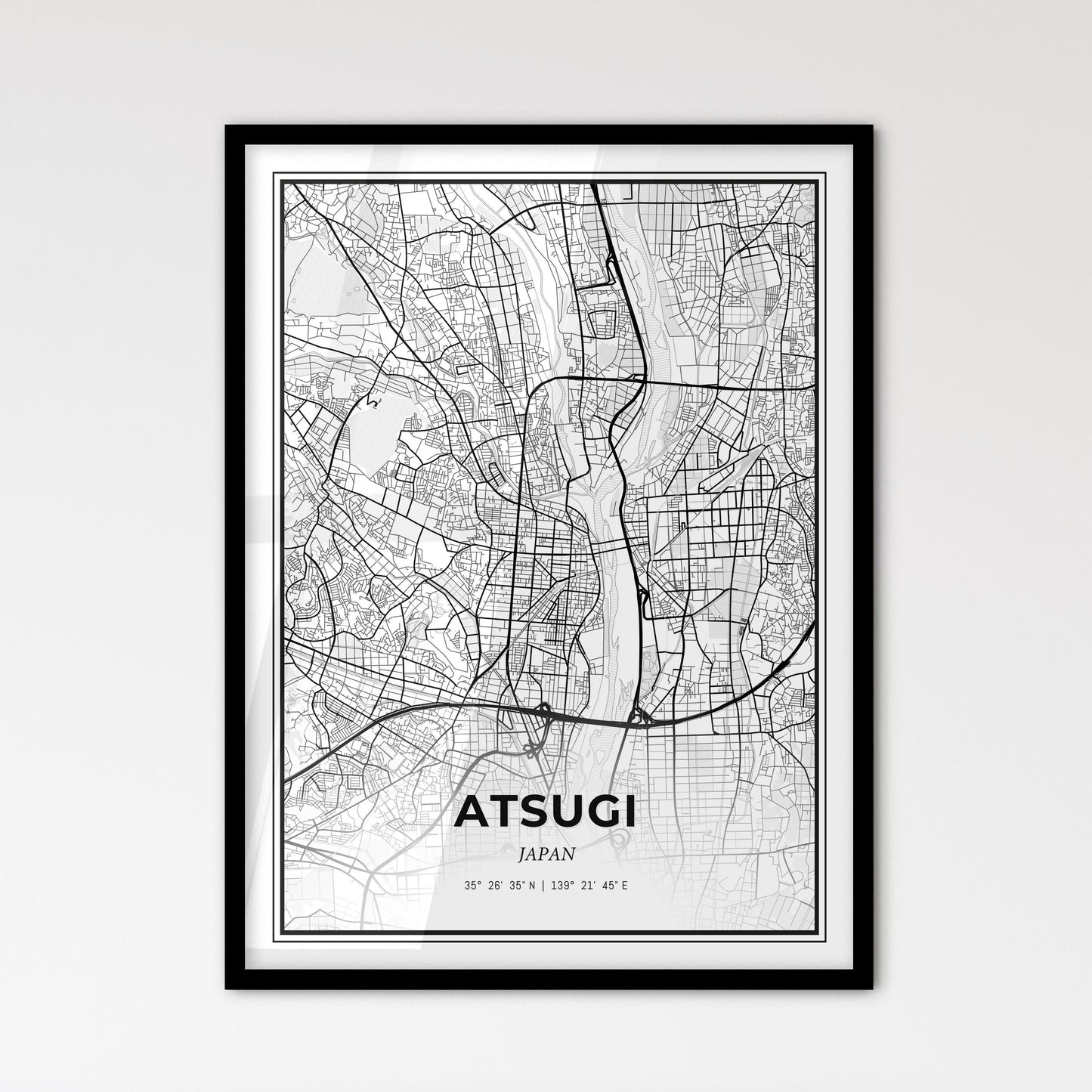 Atsugi Japan - Scandinavian Style City Map for Modern Home Decor