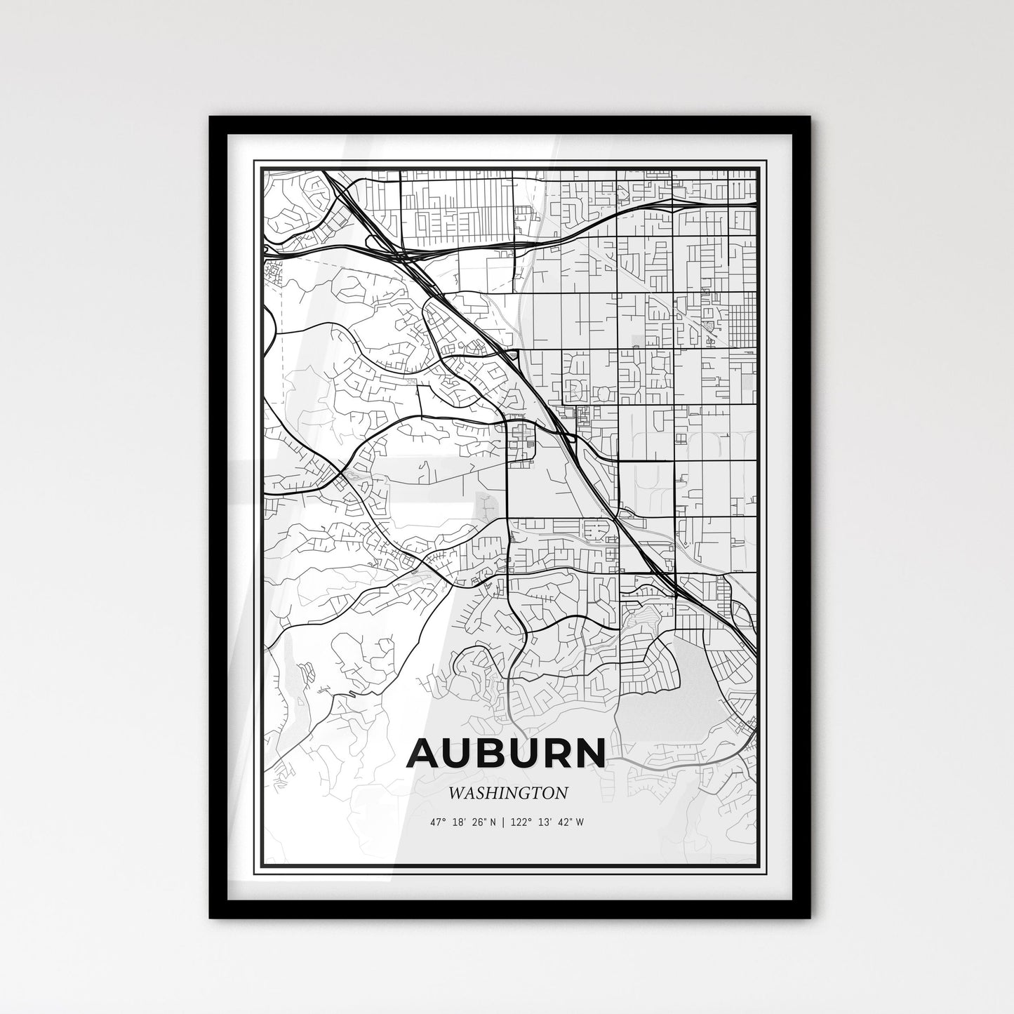 Auburn Washington - Scandinavian Style City Map for Modern Home Decor