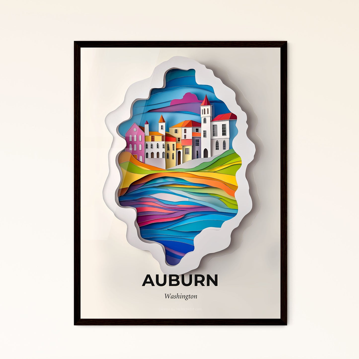 Vivid Auburn, Washington - a paper cut of a city with a river