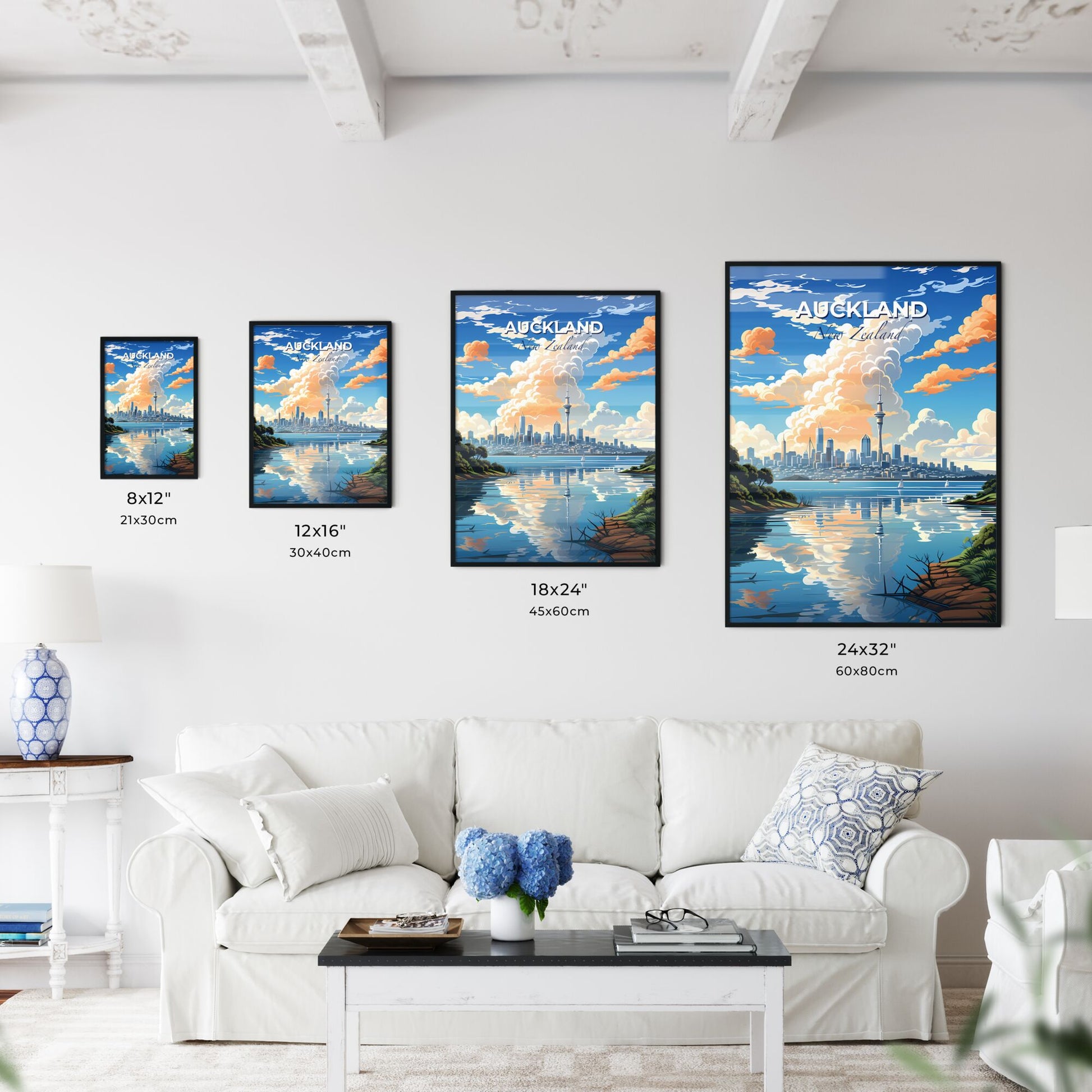 Vibrant Canvas Depiction of Auckland Skyline with Dramatic Cloudscape Default Title