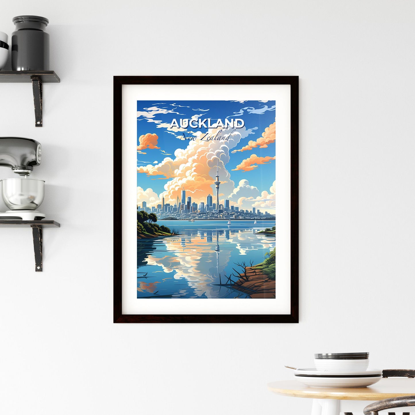 Vibrant Canvas Depiction of Auckland Skyline with Dramatic Cloudscape Default Title