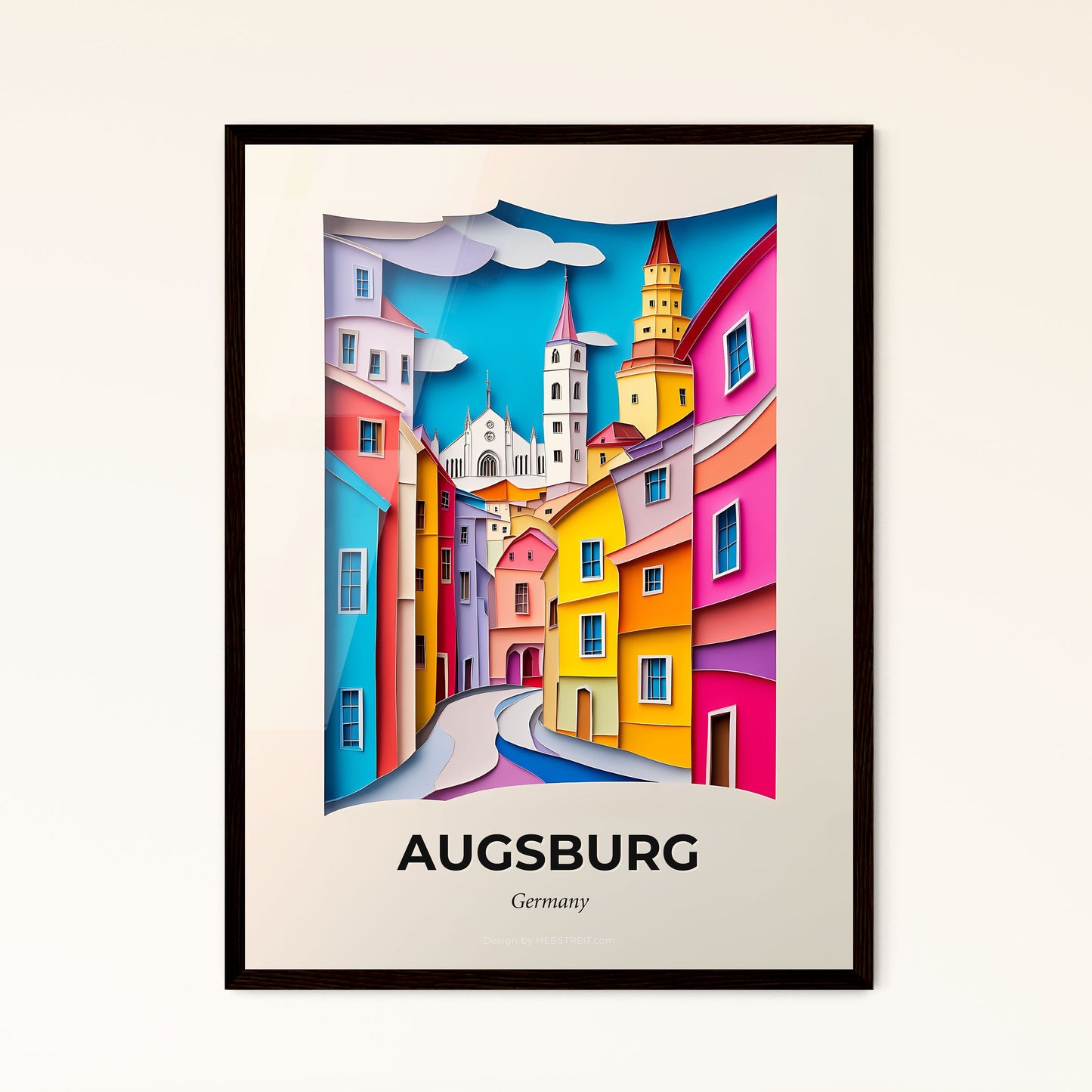 Vivid Augsburg, Germany - a painting of a city with a church in the background