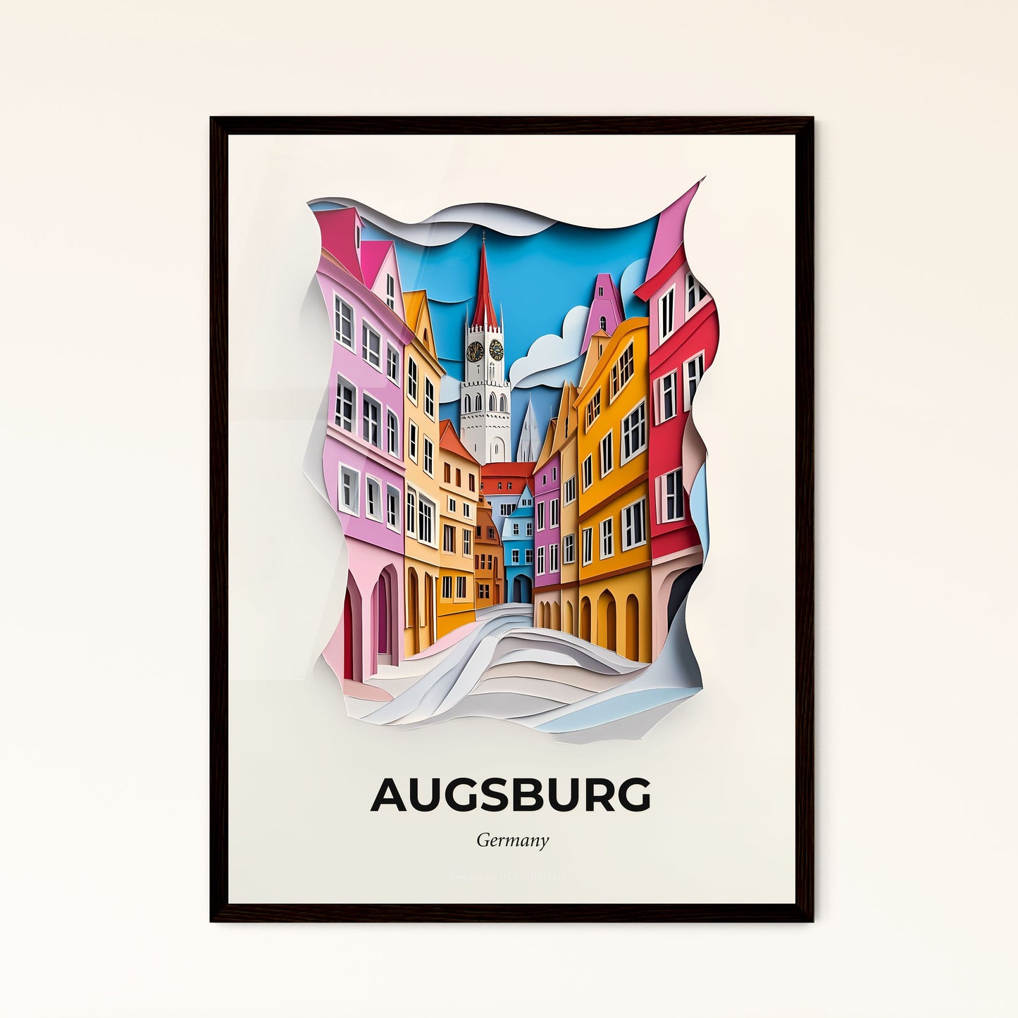 Vivid Augsburg, Germany - a paper cut of a city with a clock tower