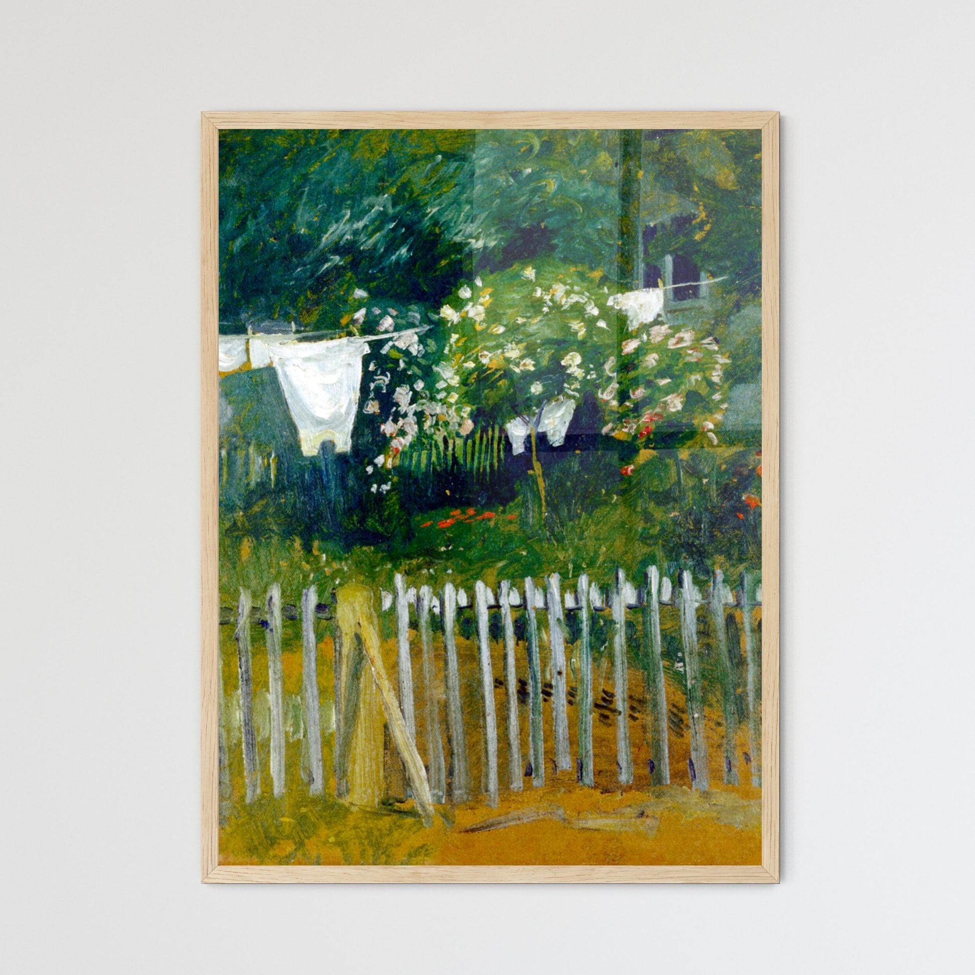 August Macke – Laundry in the Garden in Kandern Framed Art Print