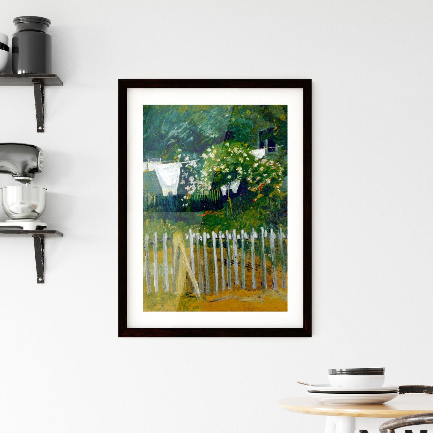 Framed Print of August Macke – Laundry in the Garden in Kandern