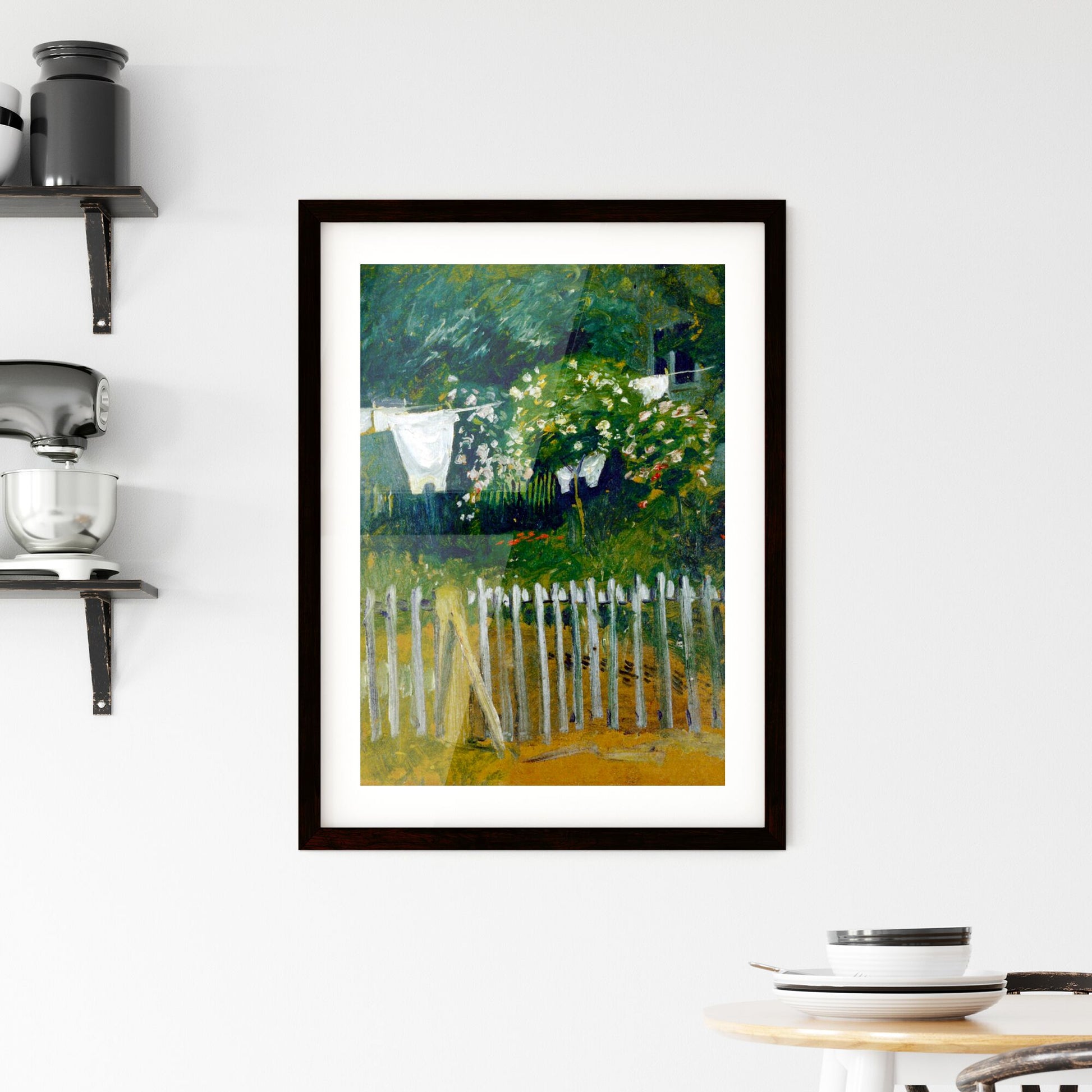 Framed Print of August Macke – Laundry in the Garden in Kandern