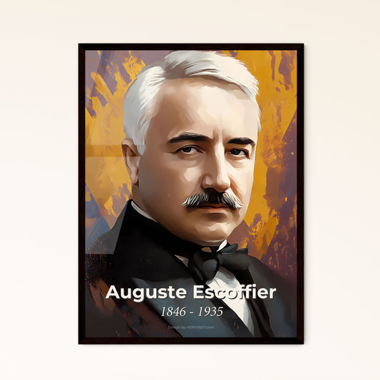 Portrait of Auguste Escoffier, 1846 - 1935. Impressionistic painting of a man with a mustache.