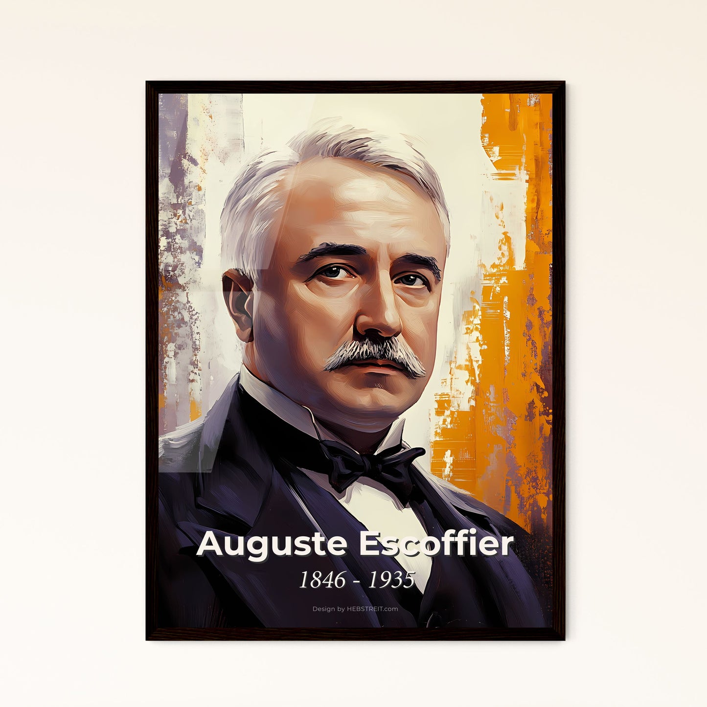 Portrait of Auguste Escoffier, 1846 - 1935. Impressionistic painting of a man with a mustache.